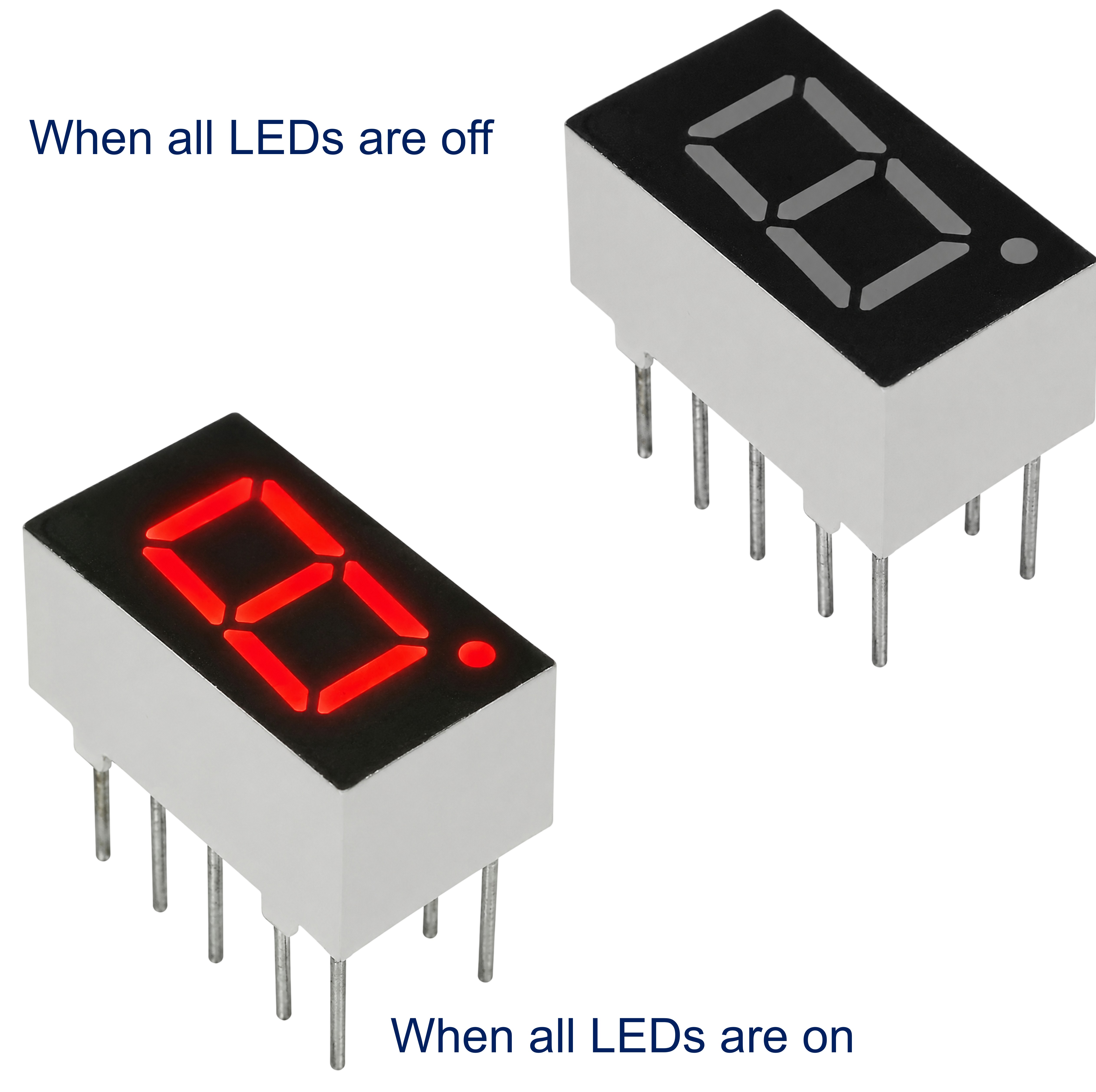 1-digit 7-segment LED display pinout diagram showing segment pins and common anode cathode connections