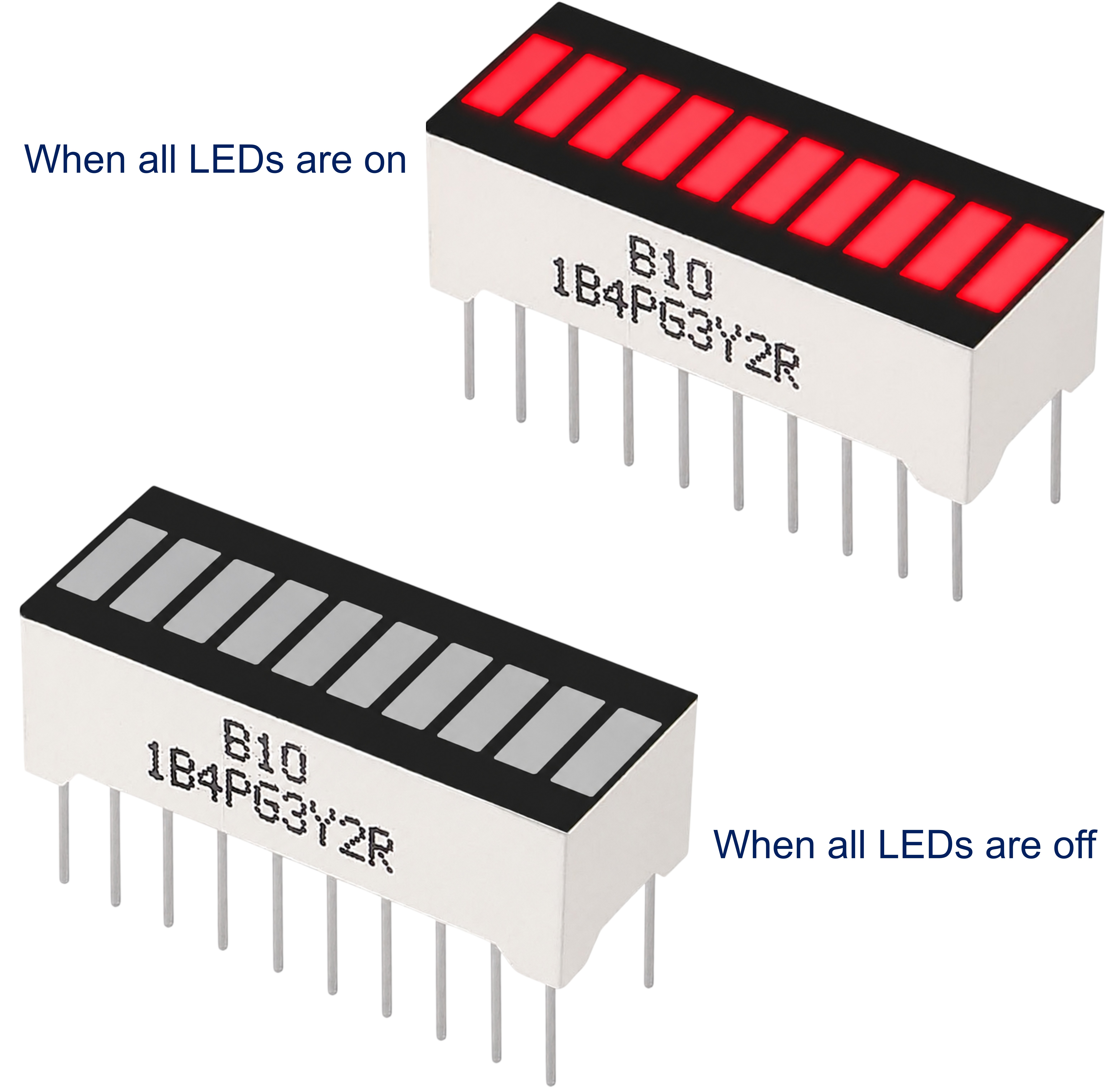 10-segment LED bar graph module pinout diagram showing individual LED control pins
