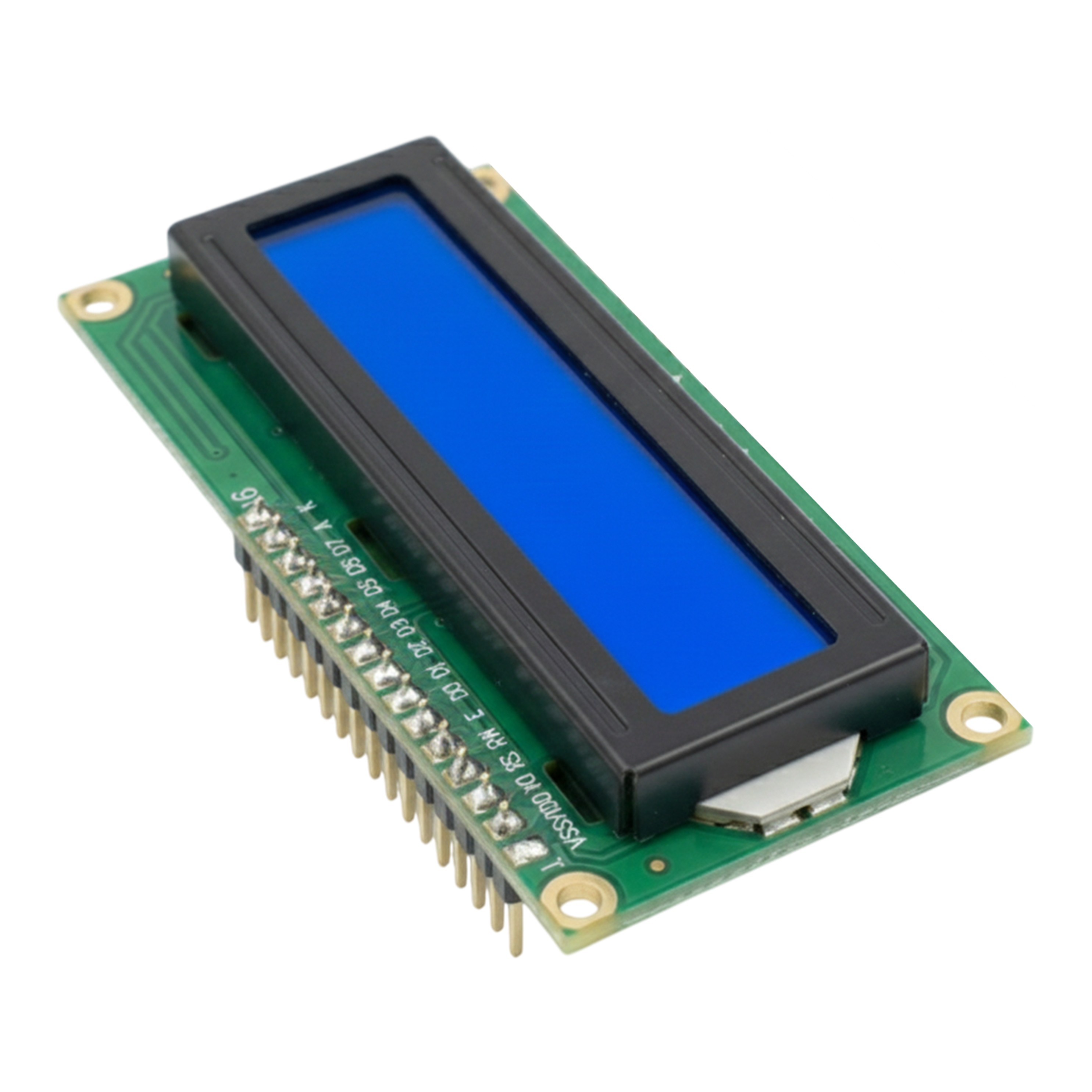 1602A LCD 16x2 character display with blue backlight and pre-soldered pin header