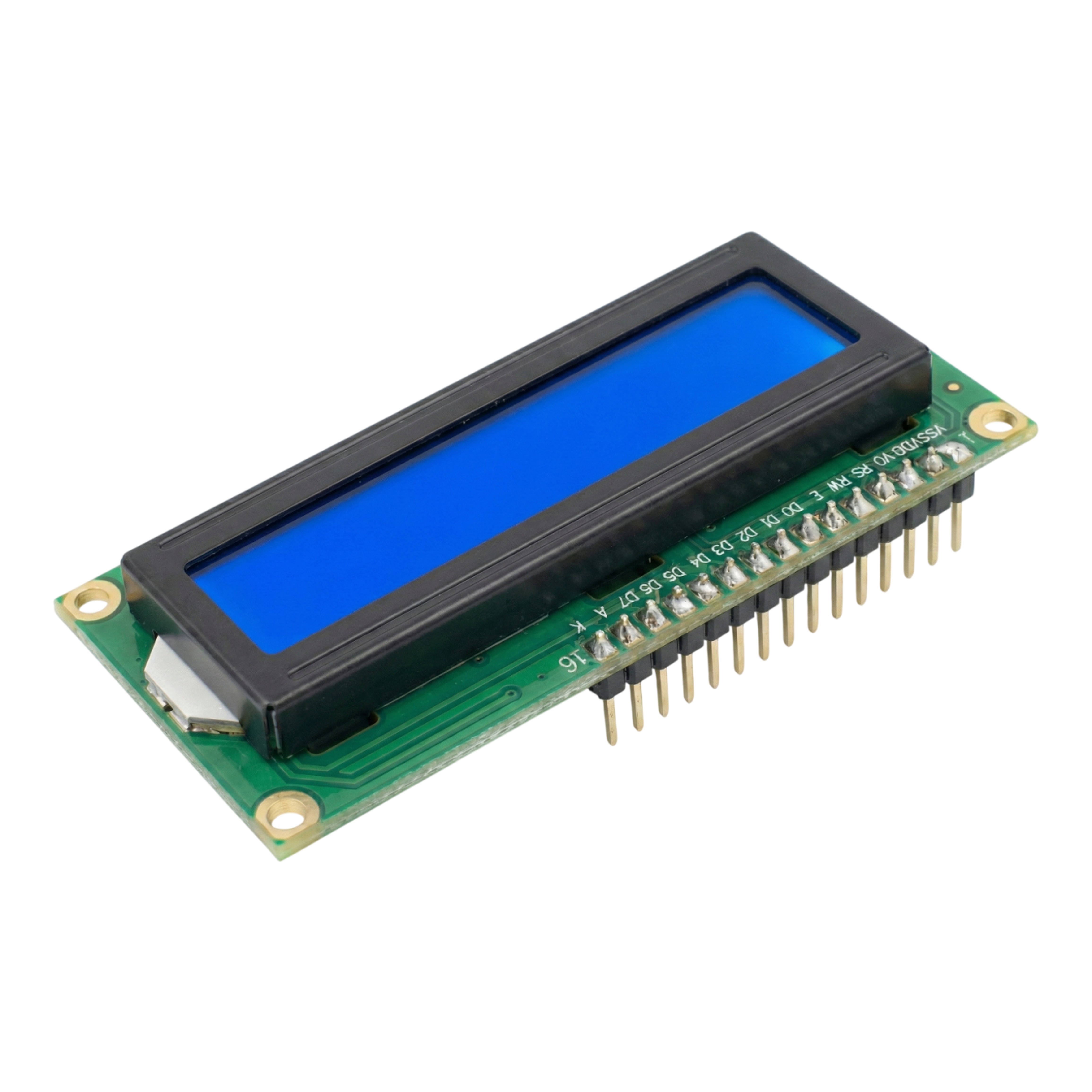 16x2 LCD parallel interface module showing pin configuration and connections