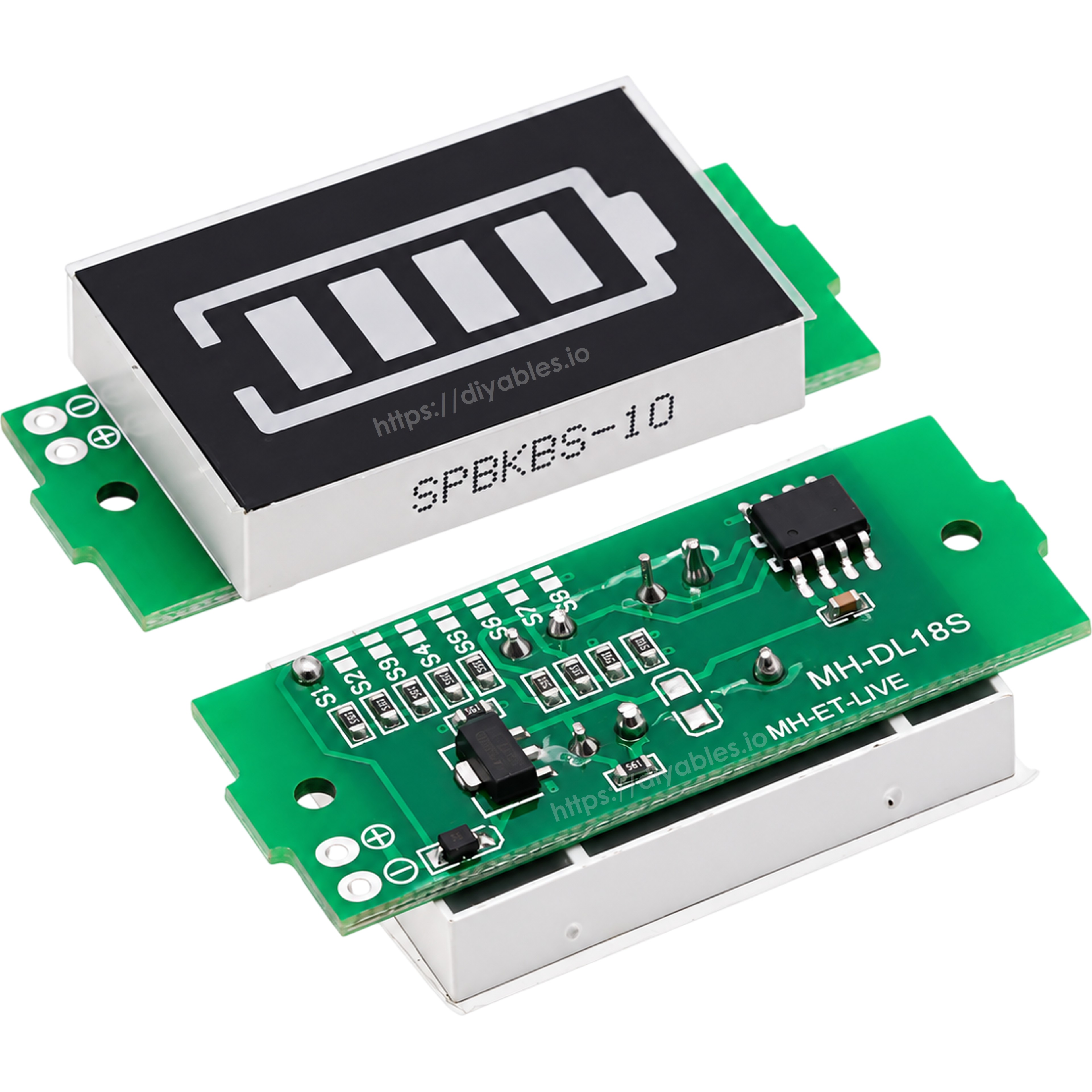3S battery capacity indicator front display and rear circuit board with solder pads