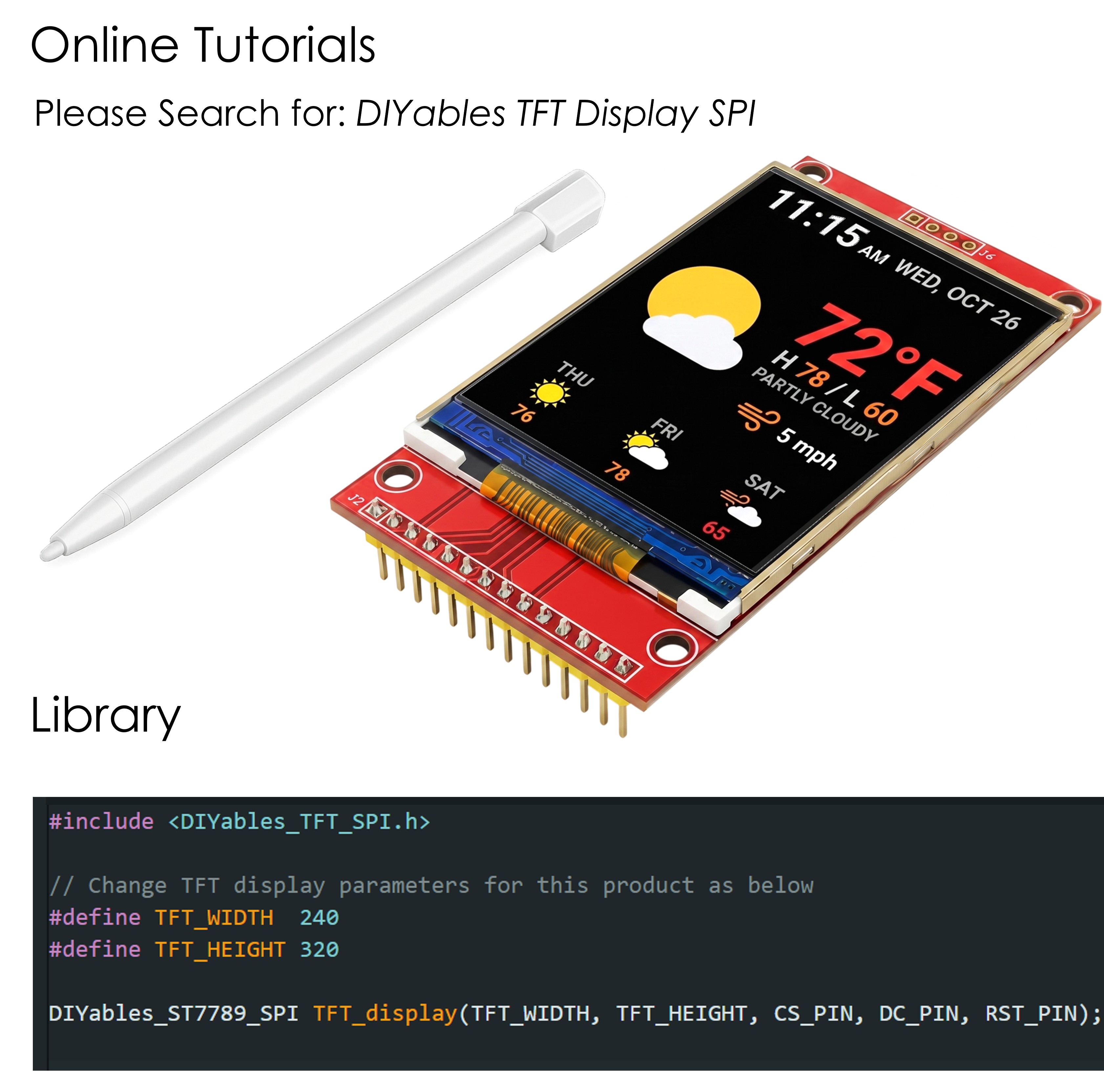 2.4 inch TFT LCD library and tutorial resources for Arduino ESP32 ESP8266 integration