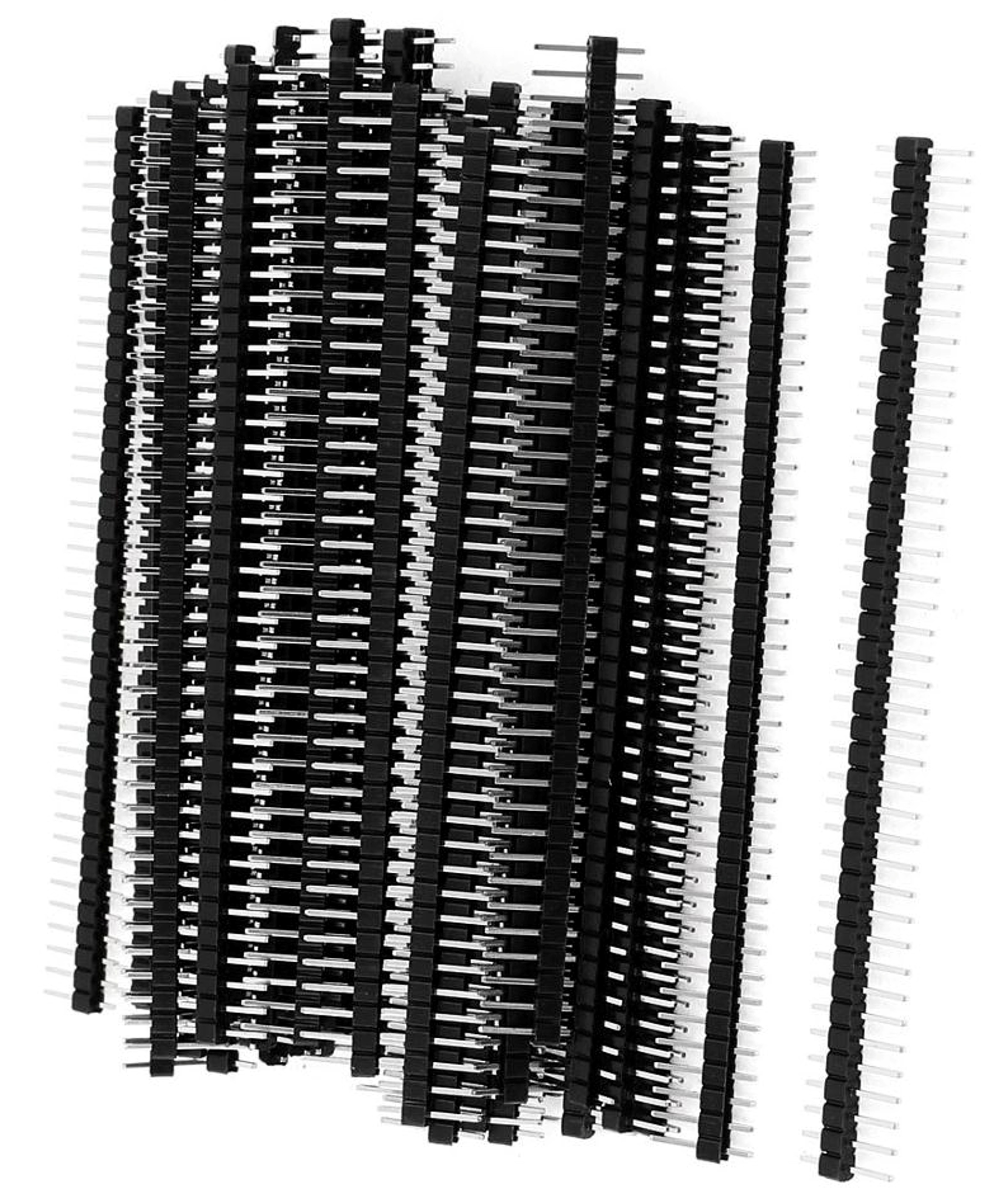 Black plastic base male pin header connector with durable metal pins for soldering