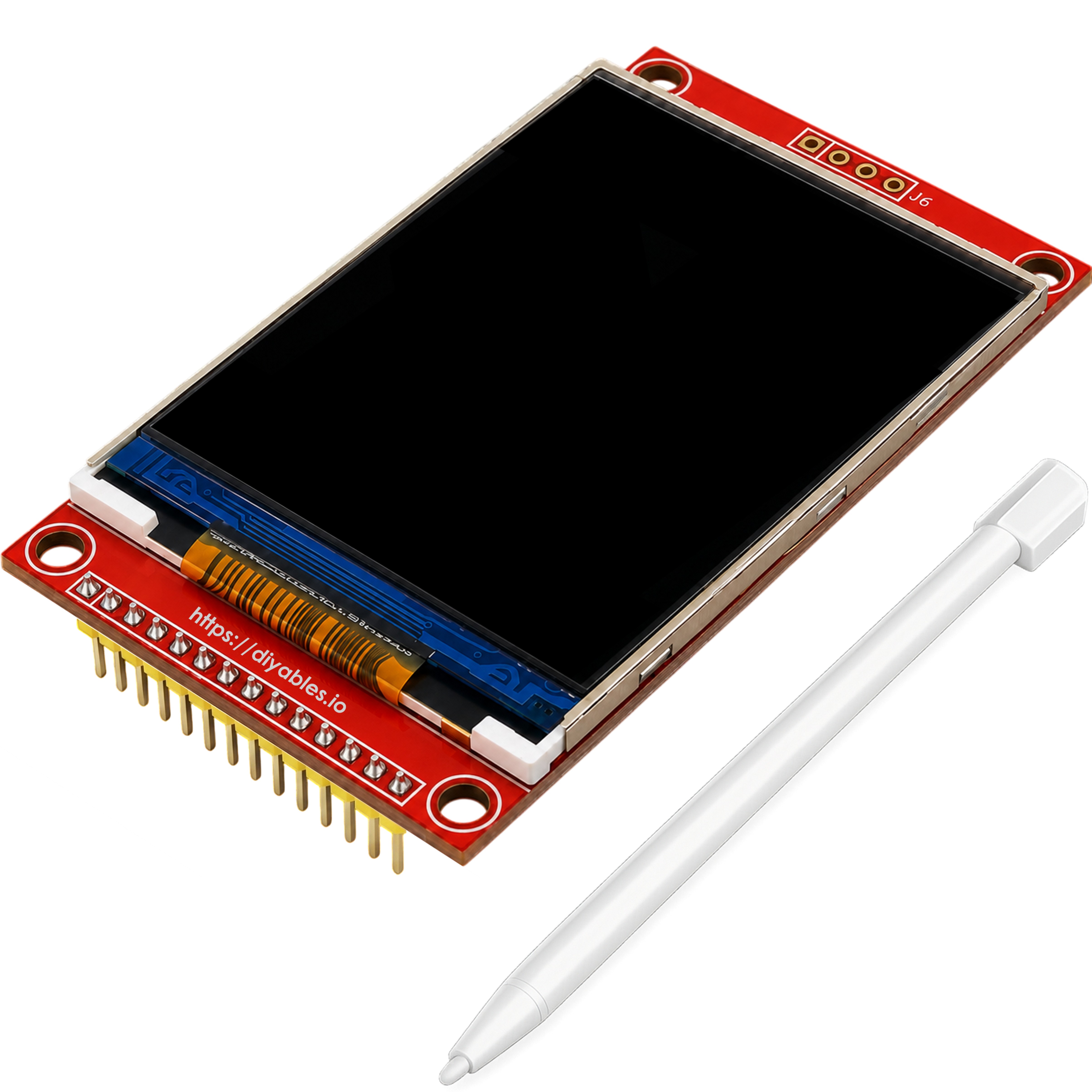 2.8 inch TFT LCD touch screen display module with included touch stylus, screen off view