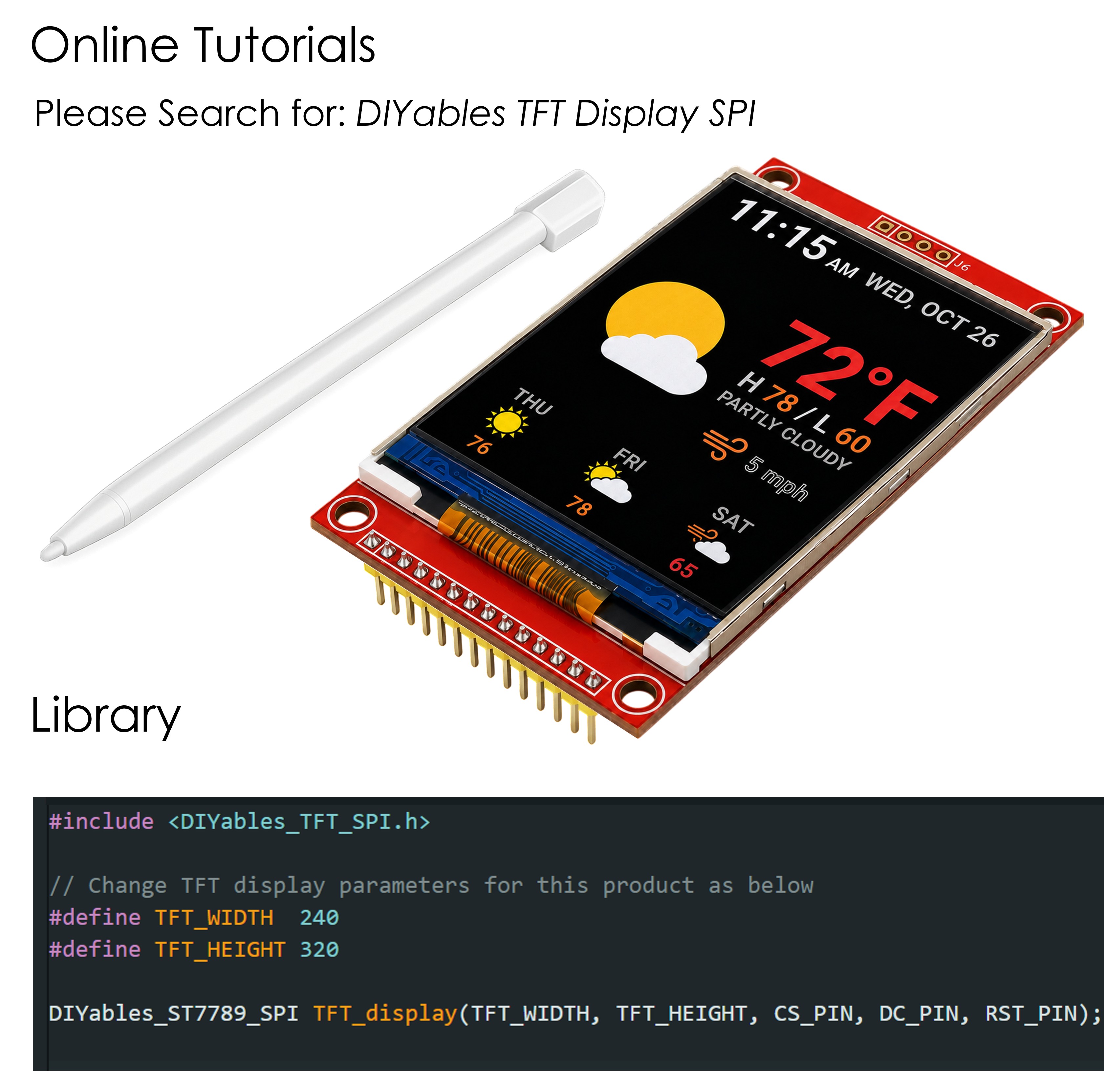 2.8 inch TFT LCD touch screen display module library and tutorial resources for Arduino ESP32 Raspberry Pi integration