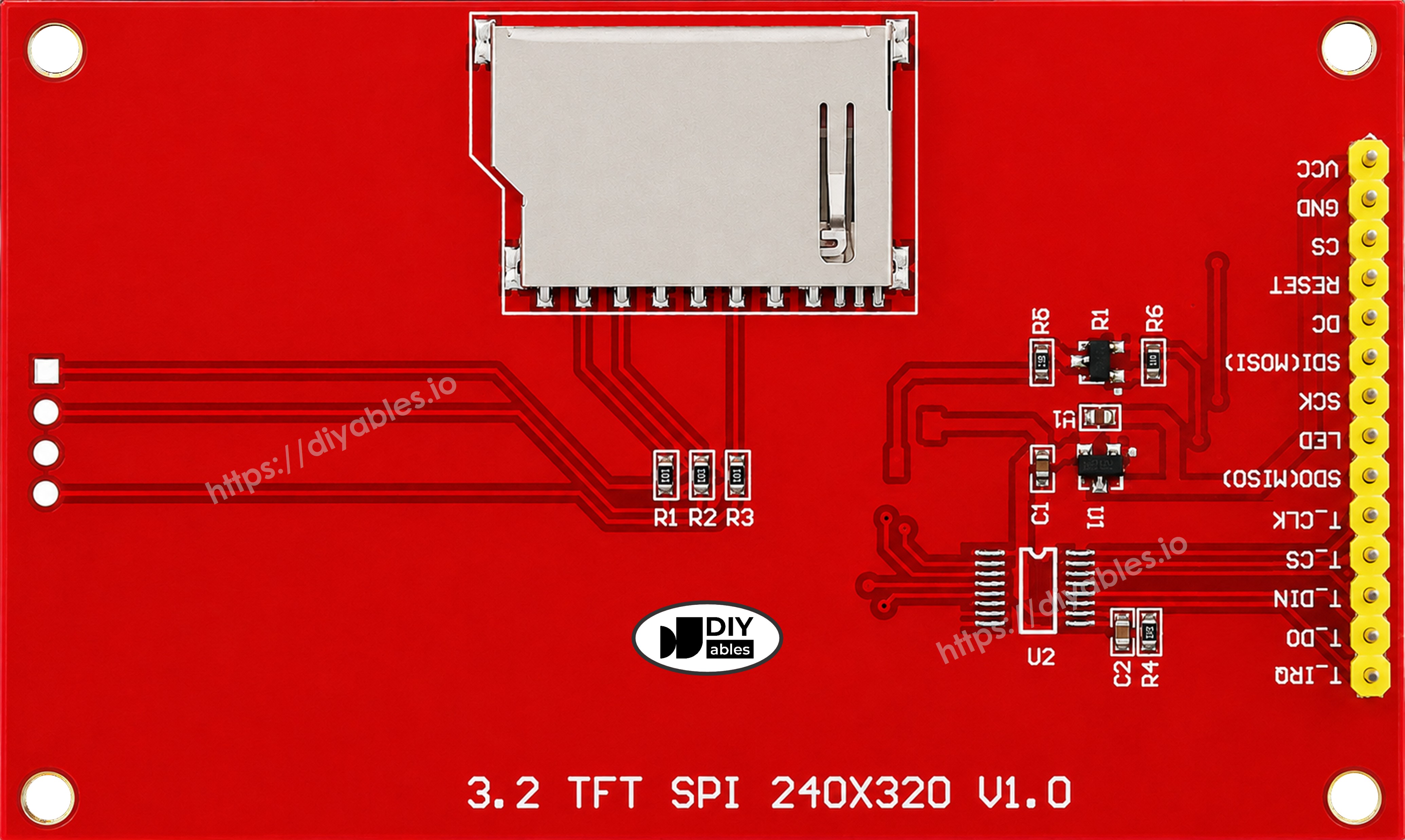 Back of the 3.2 inch TFT SPI board showing the microSD card slot and 240x320 marking