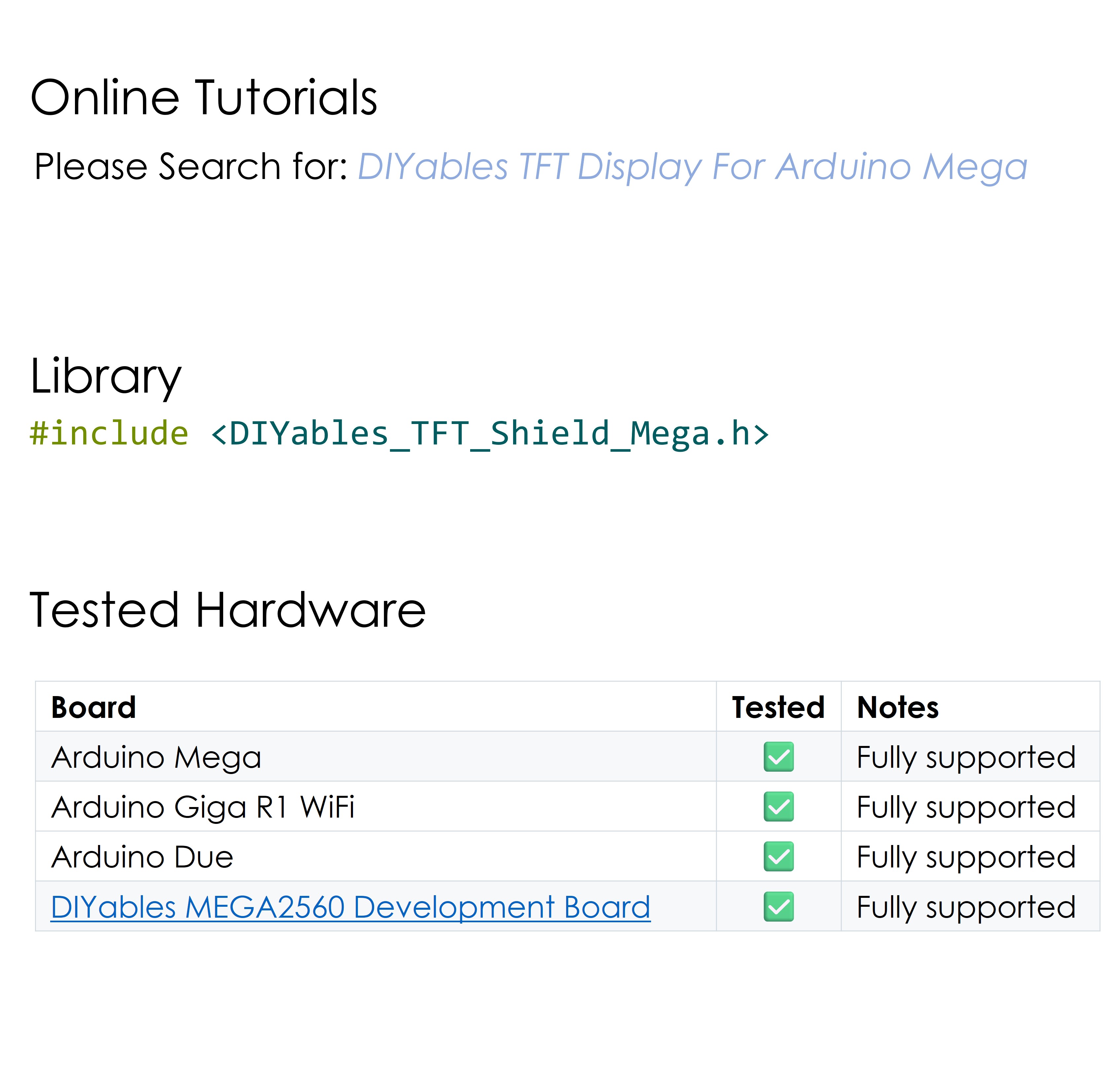 Arduino Mega with 3.5-inch TFT LCD display shield wiring and connection example