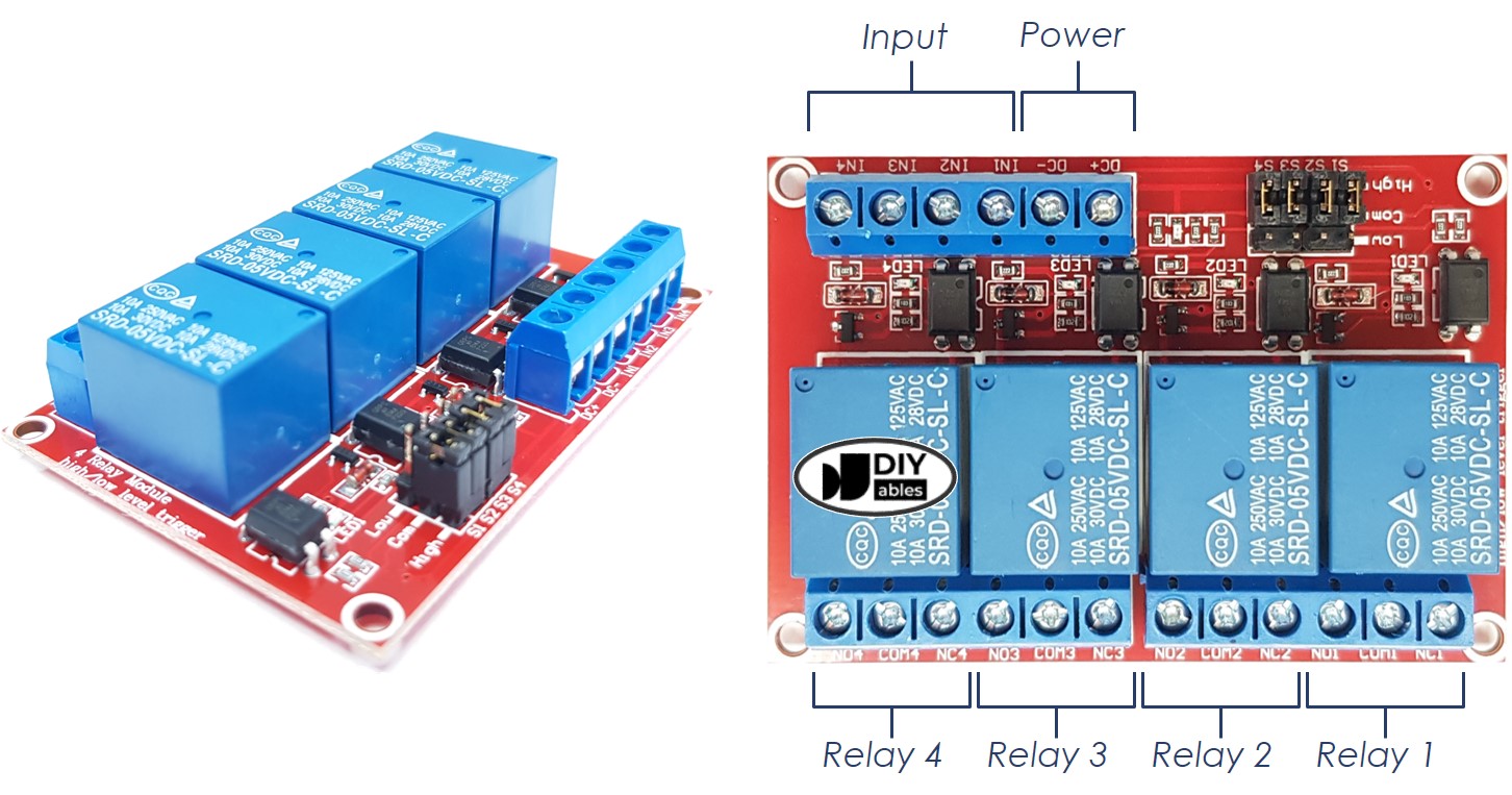 4-channel Relay Module 5V  for Arduino, ESP32, ESP8266, Raspberry Pi