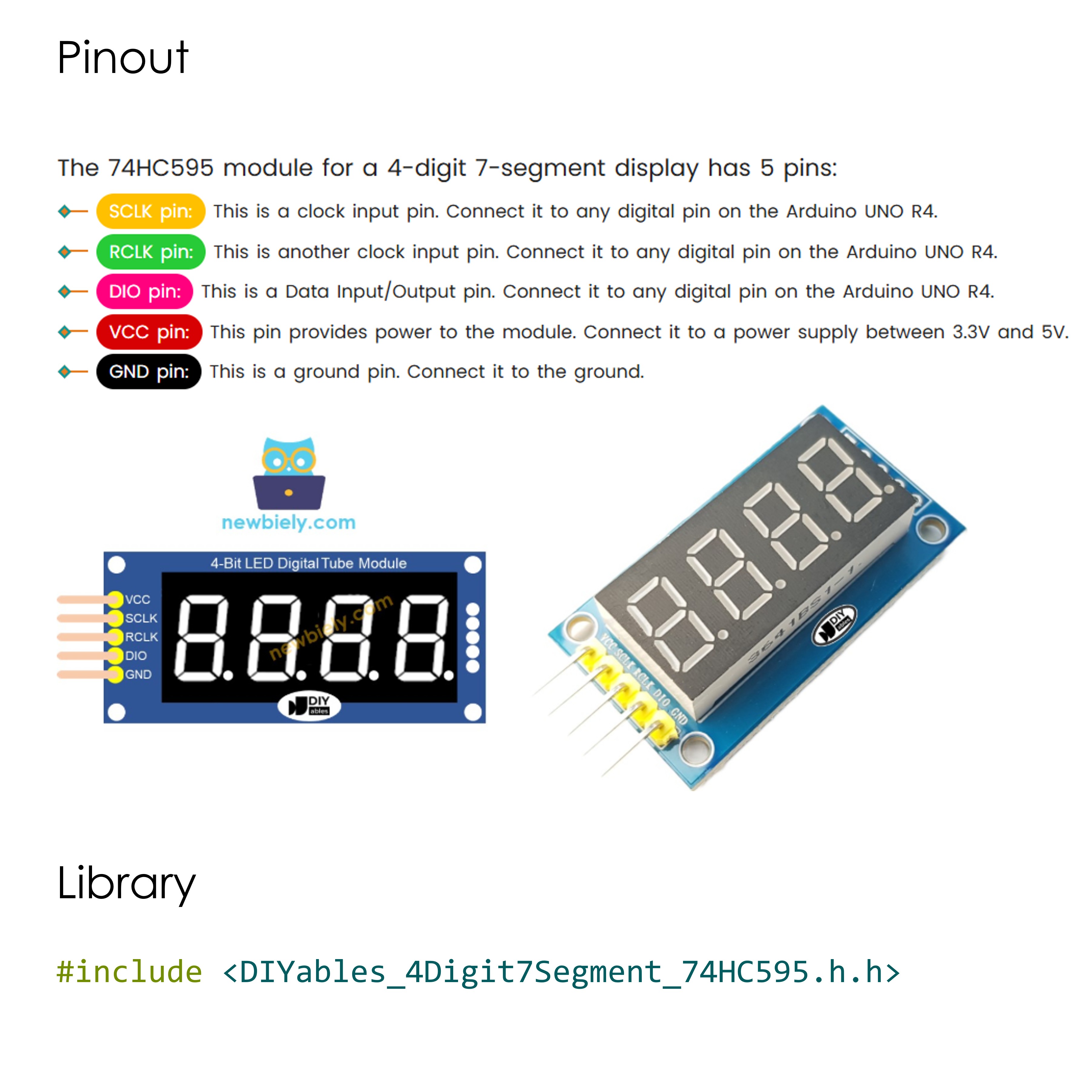4-digit 7-segment display powered on showing numeric characters and dot LEDs