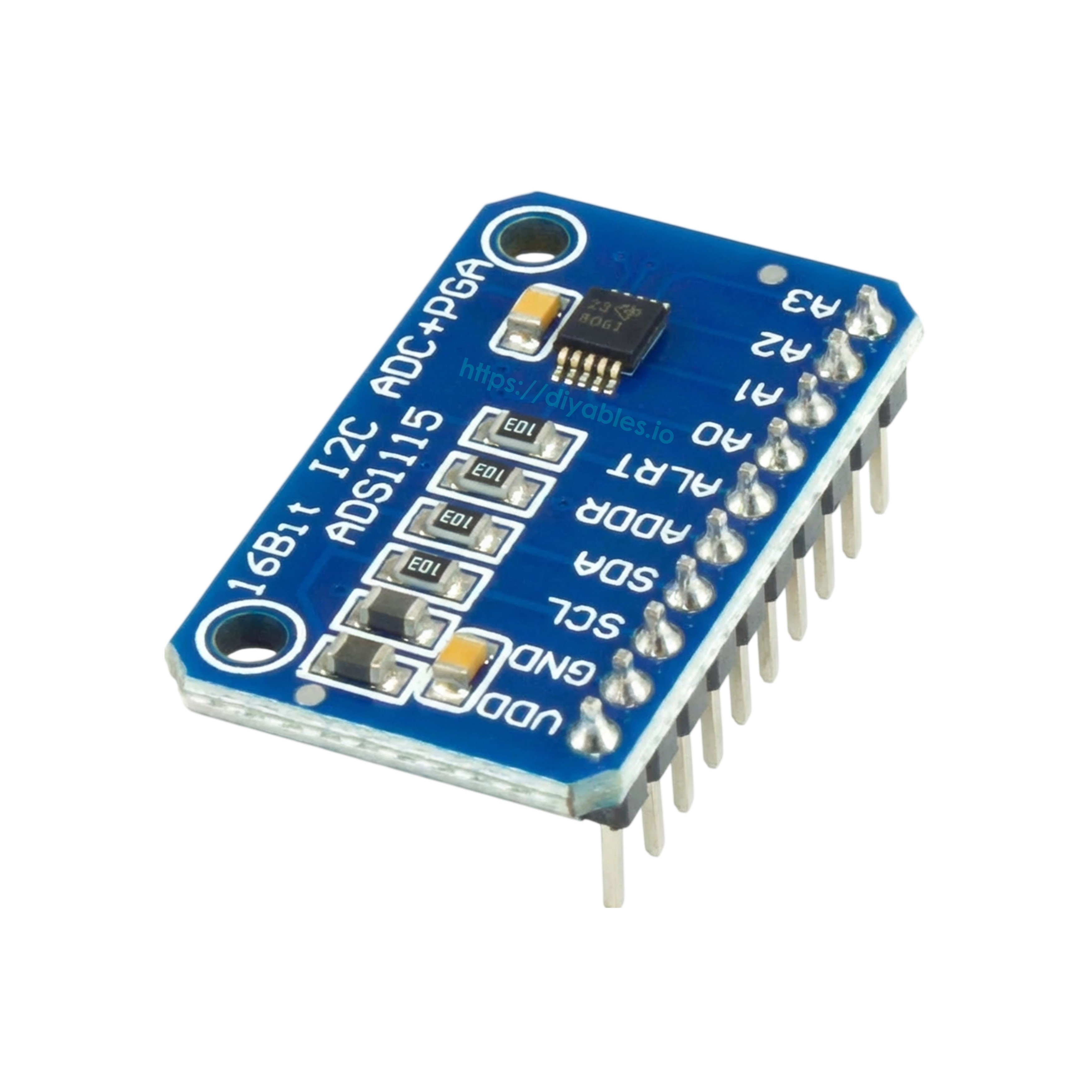 ADS1115 presoldered module ready to use with pin headers for breadboard prototyping