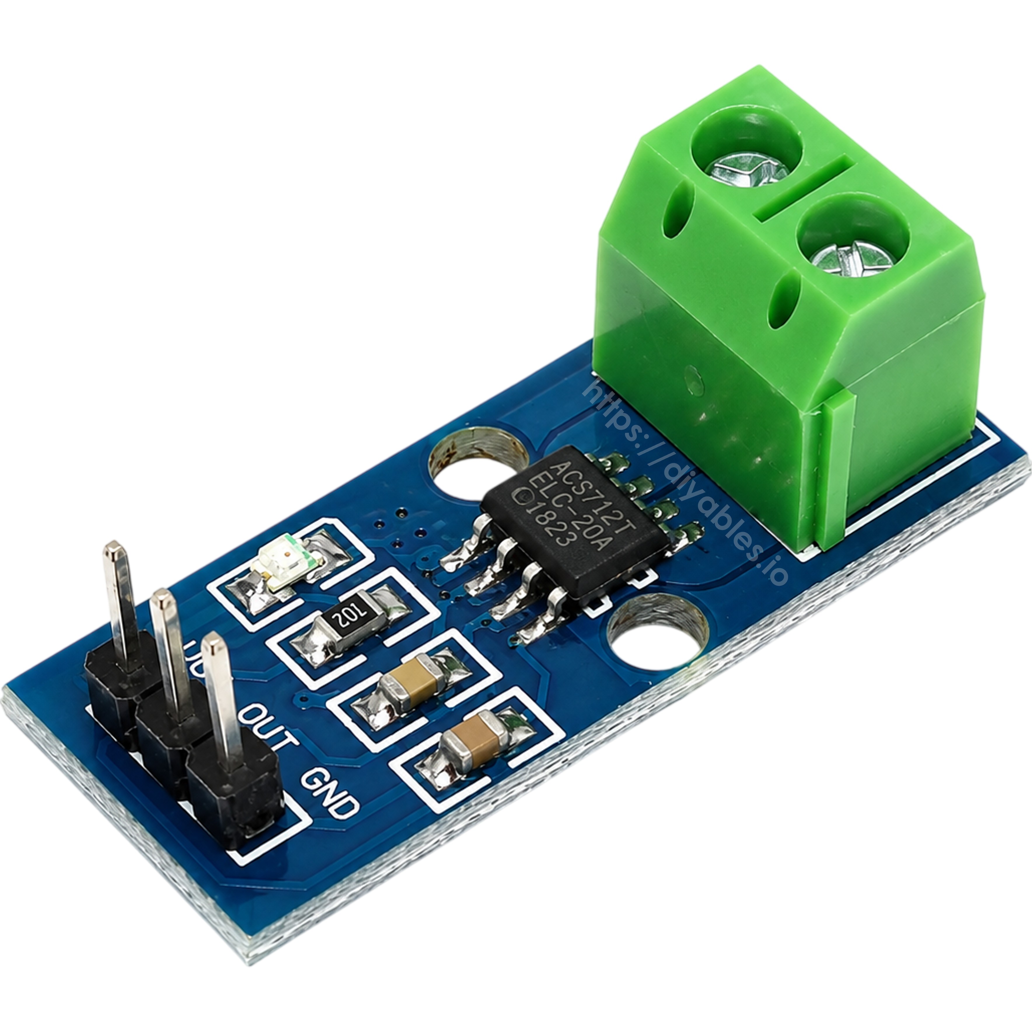 ACS712 30A current sensor module with analog output and 5V power LED indicator