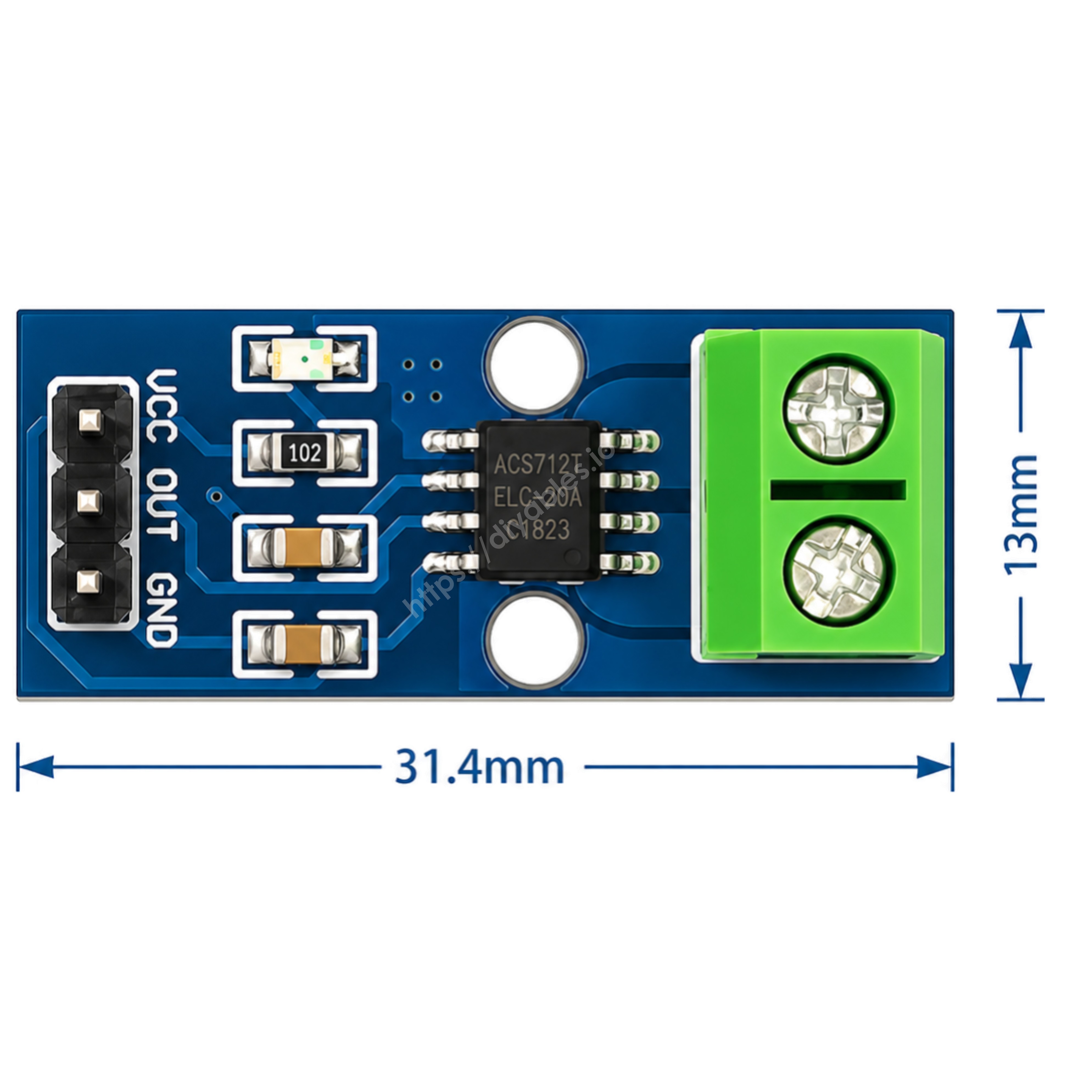 ACS712 Hall current sensor wiring with ESP32 development board for power sensing