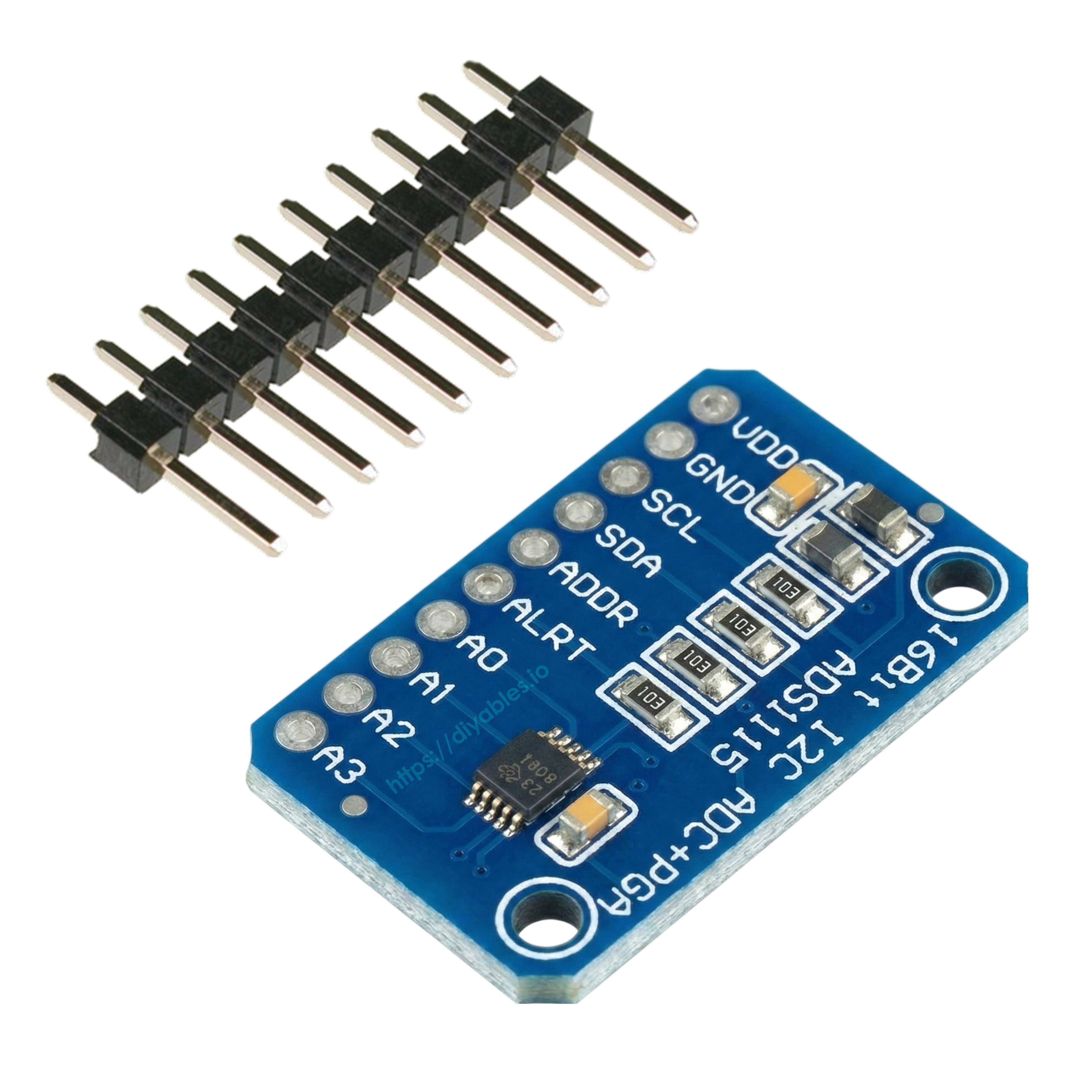 ADS1115 ADC module non-soldered version with separate pin headers for custom assembly