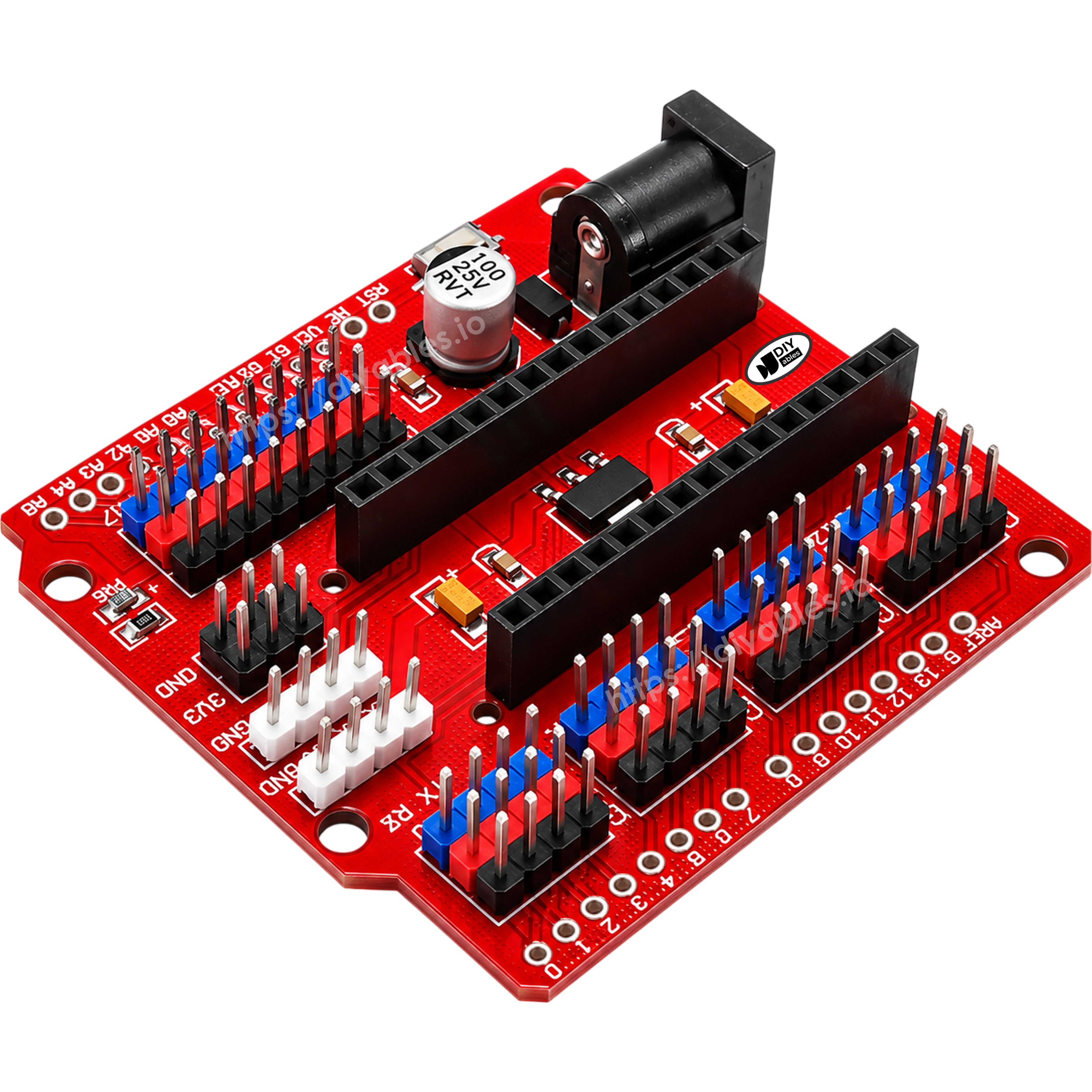 Breakout expansion board for Arduino Nano showing I2C interface and power connectors