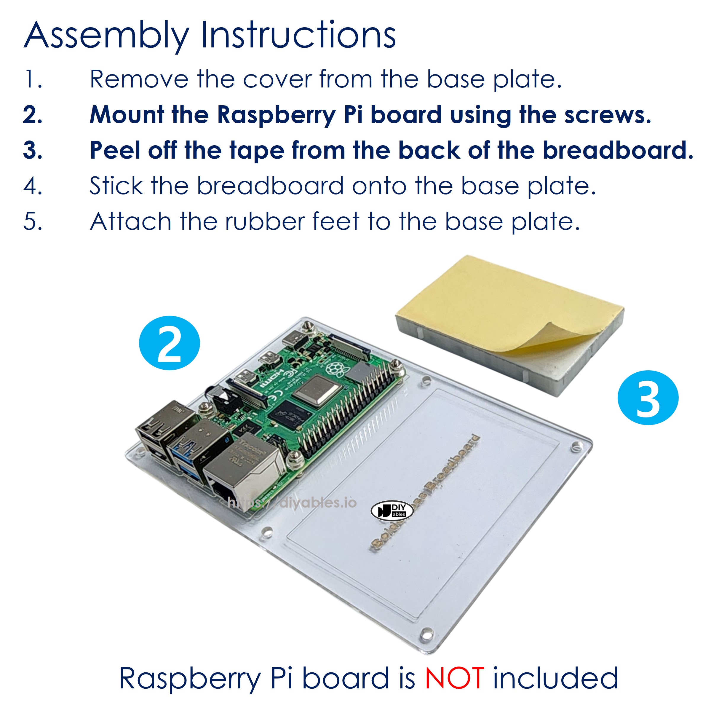 Base Plate Breadboard for Raspberry Pi - Base Platform with Integrated Breadboard for Raspberry Pi Projects