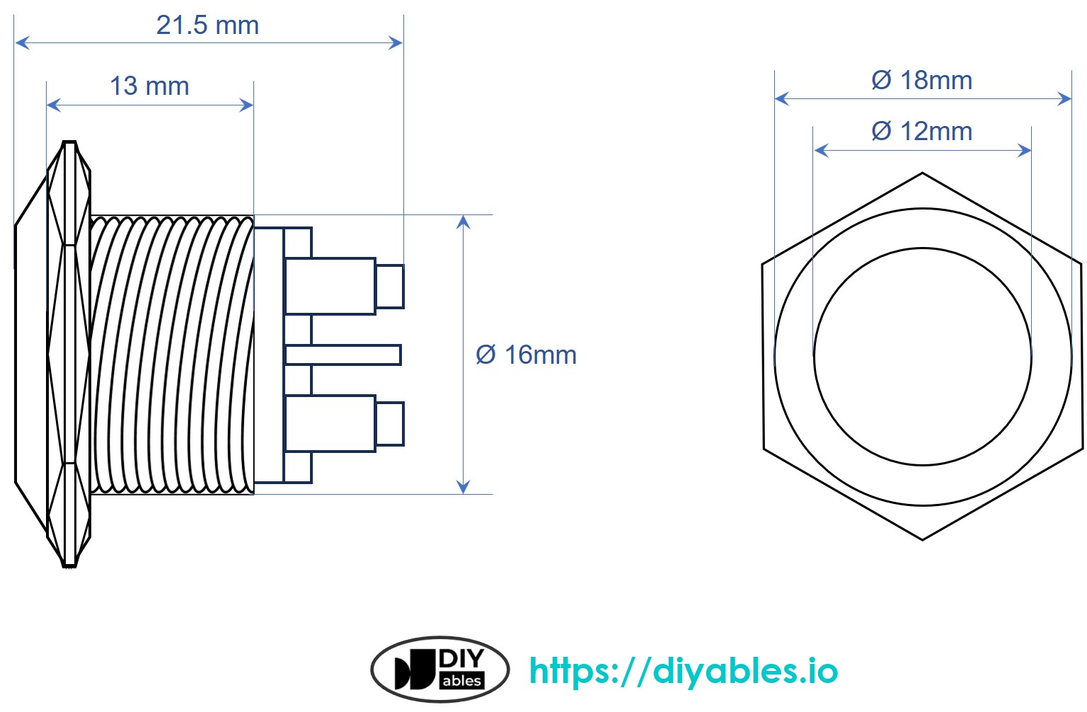 Momentary Push Button Switch, Silver Shell, IP65 Waterproof