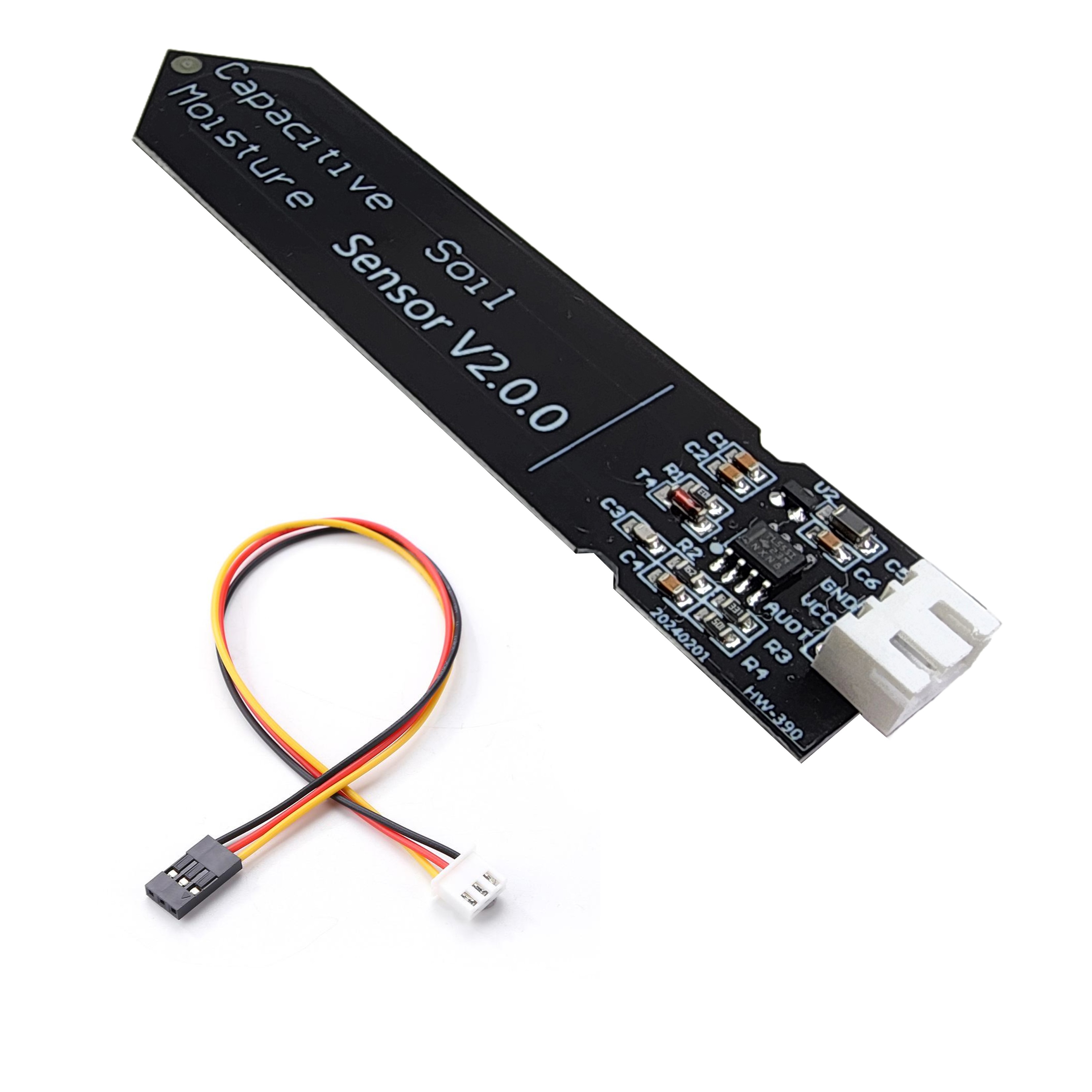 Capacitive moisture sensor with circuit board and sensing plate for smart irrigation