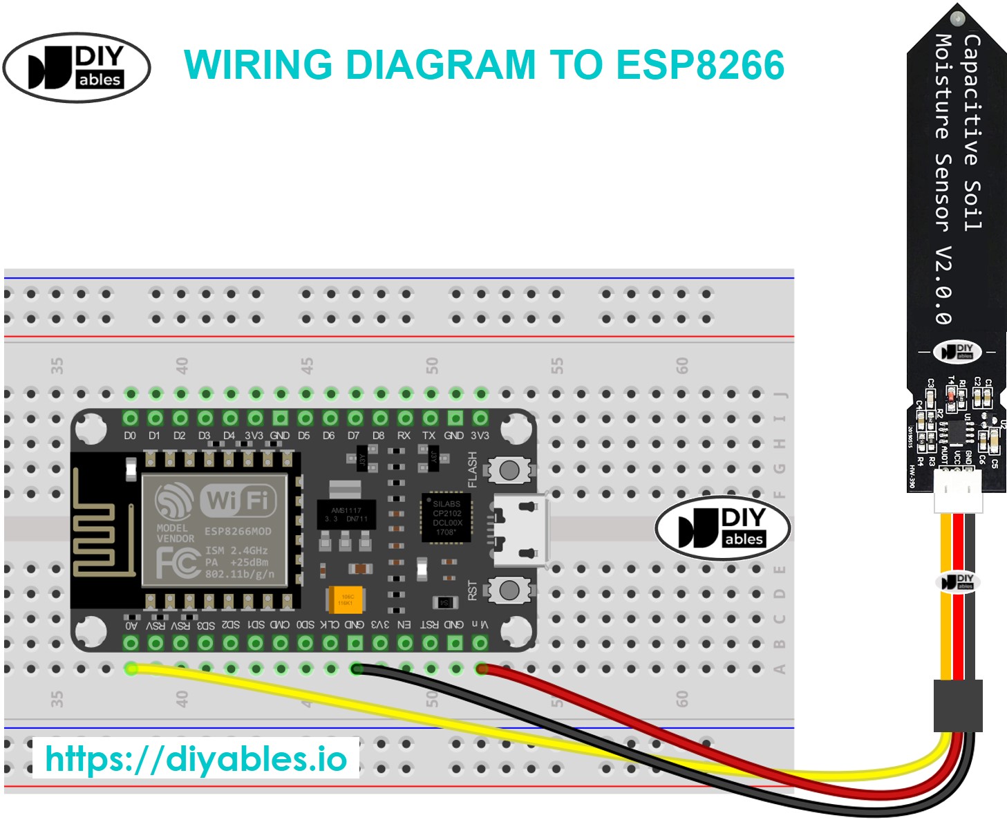 ESP8266 NodeMCU with capacitive moisture sensor for IoT irrigation project