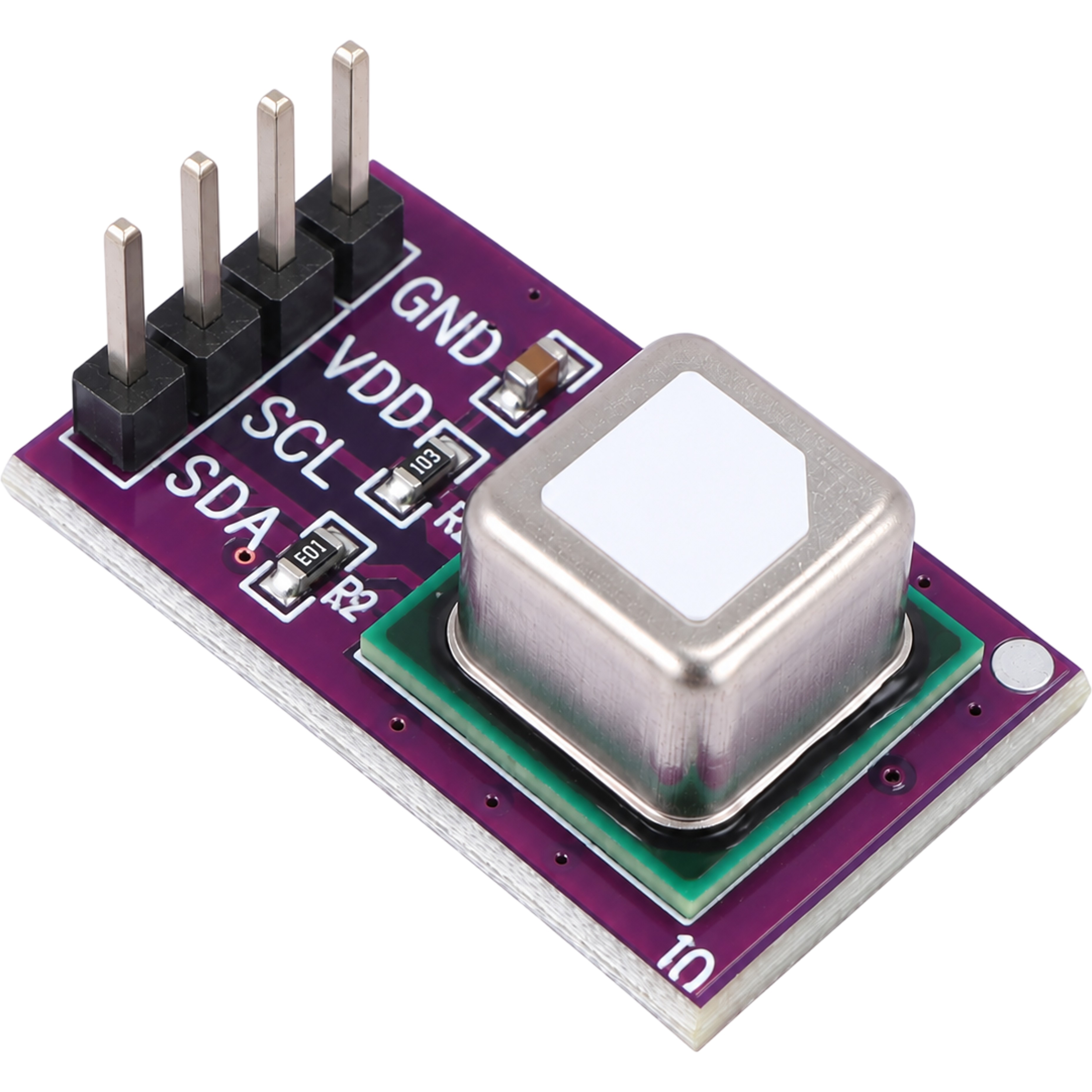 SCD40 CO2 sensor module with metal sensor can and presoldered GND VDD SCL SDA header