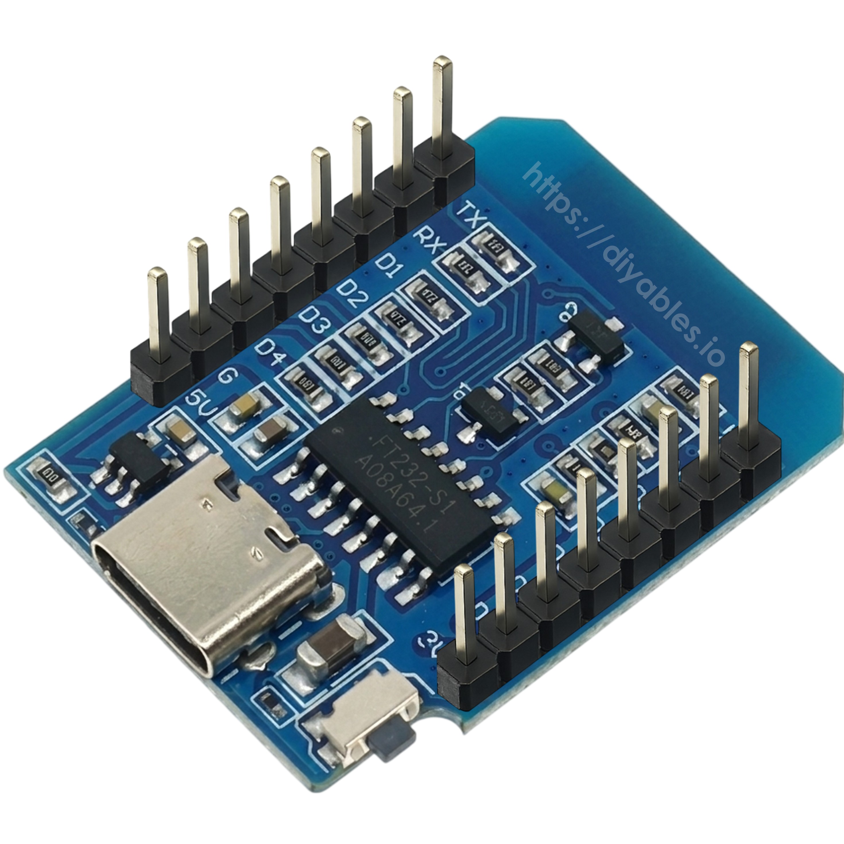 D1 Mini NodeMCU ESP8266 board pinout diagram showing GPIO pins and CH340 USB interface