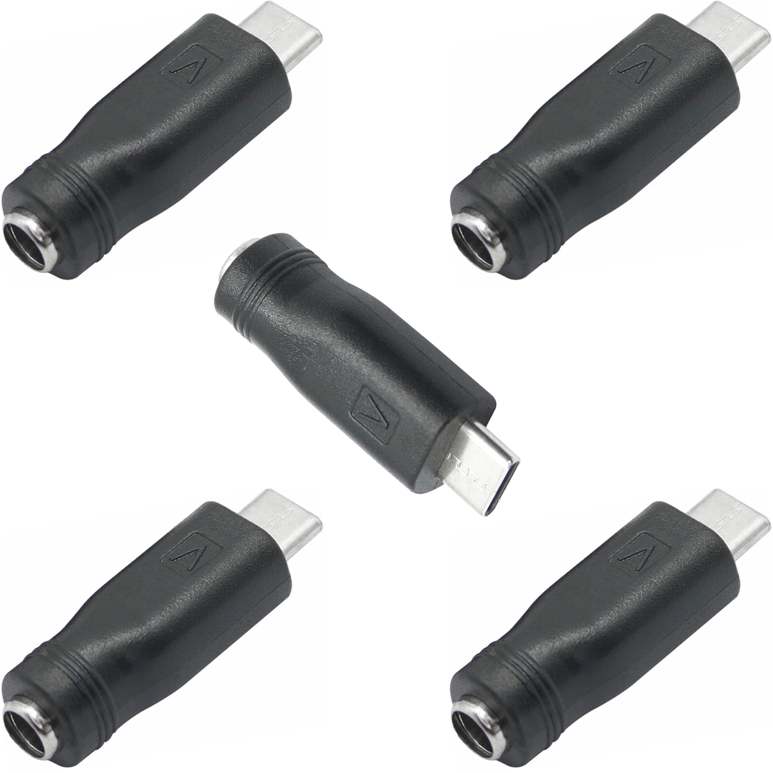 Five DC barrel jack to USB-C adapters included in the 5 pack