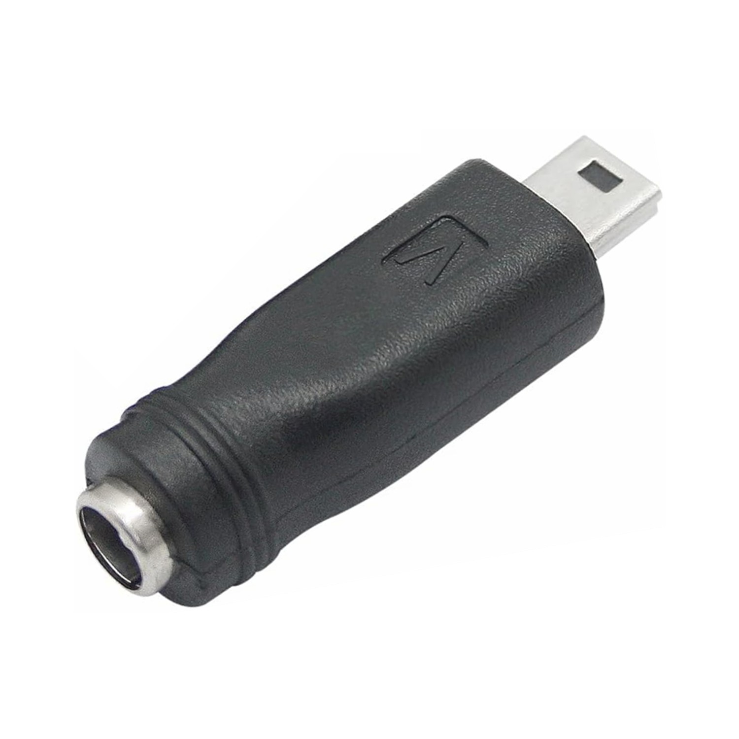 Mini USB adapter shown from the opposite side with the barrel socket facing forward
