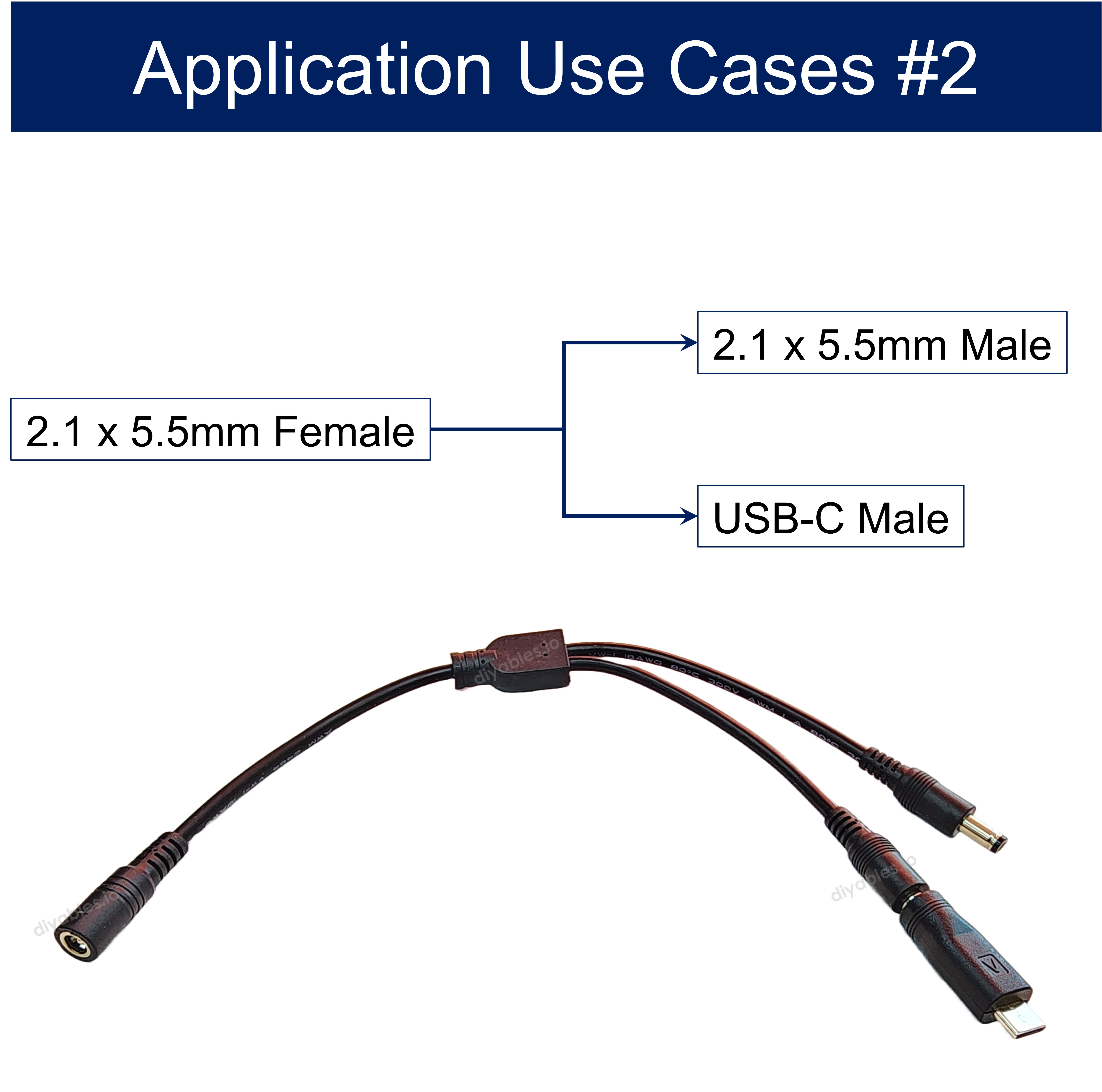 Power Splitter, 2.1 x 5.5mm Female Input to USB Type-C and Terminal Block Output