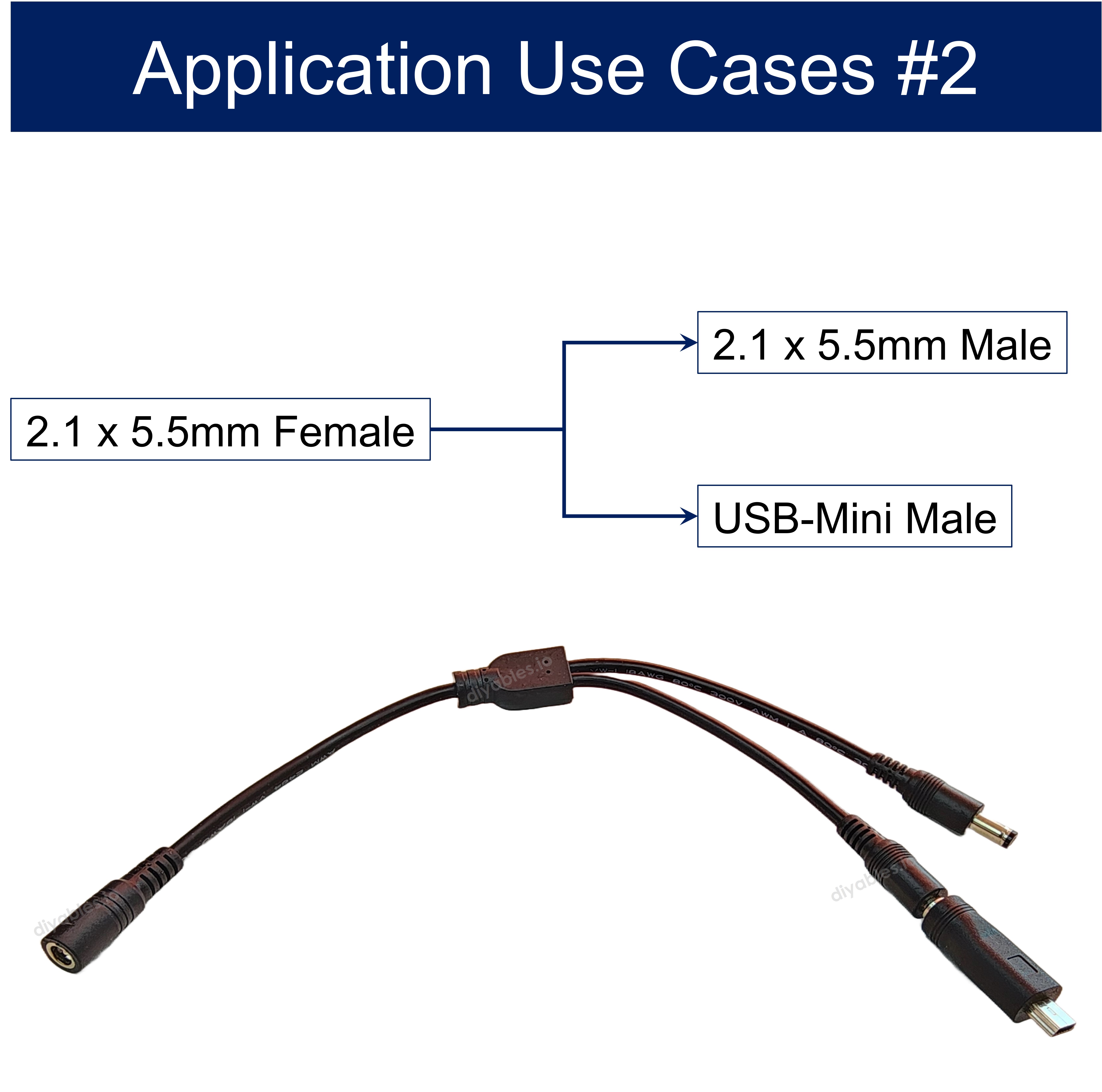 Power Splitter, 2.1 x 5.5mm Female Input to USB Mini and Terminal Block Output