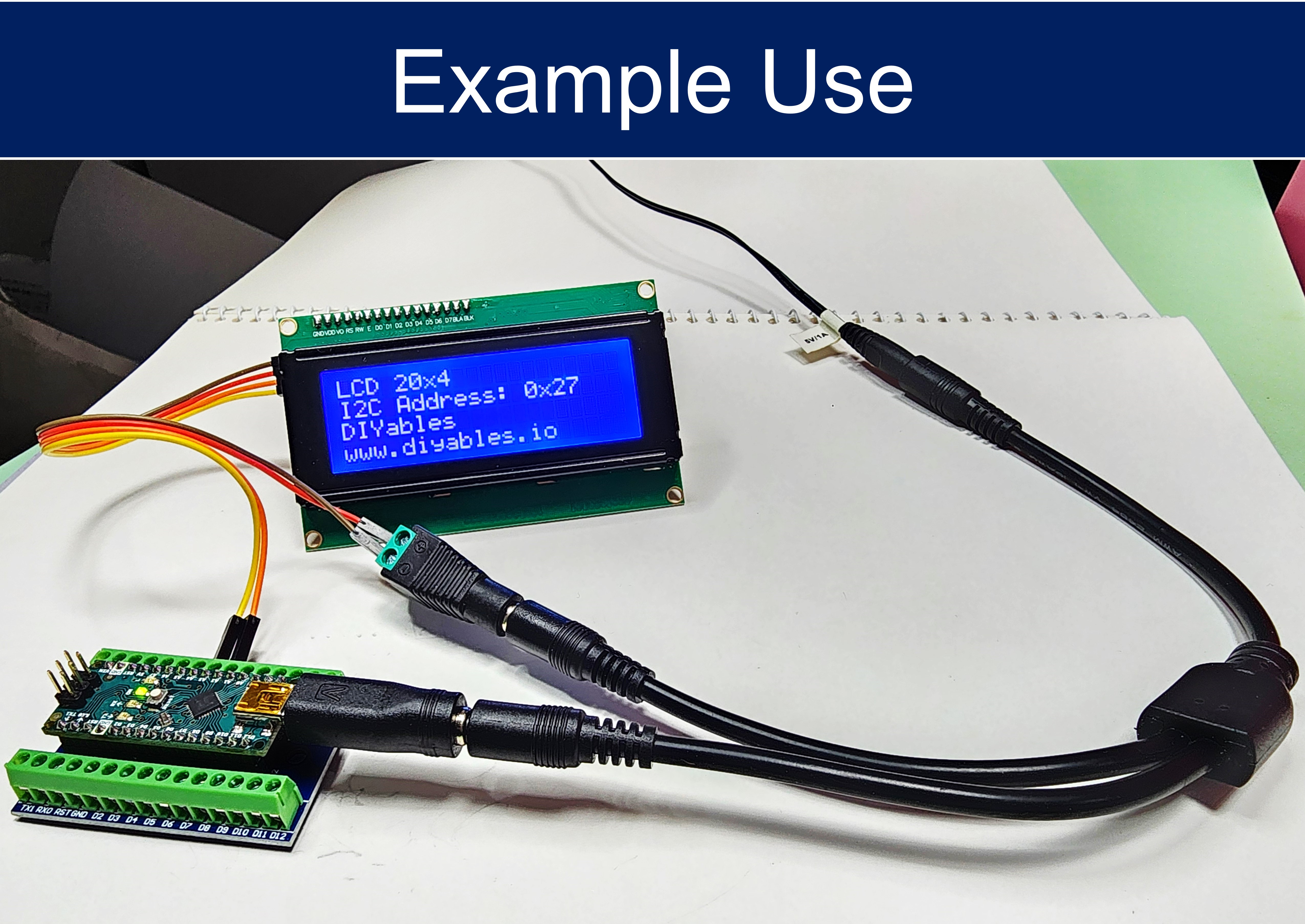 Power Splitter, 2.1 x 5.5mm Female Input to USB Mini and Terminal Block Output