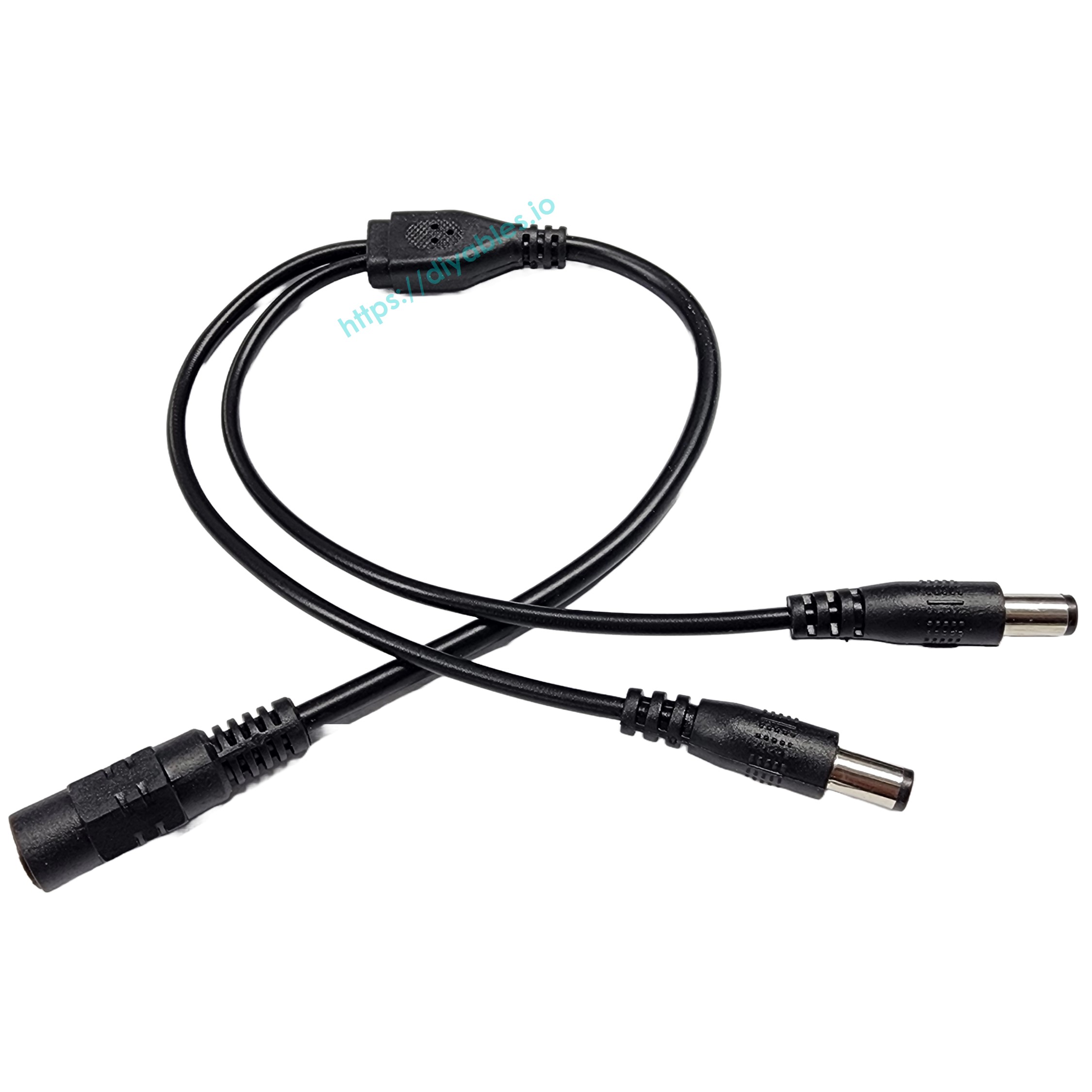 DIYables 1 to 2 DC power splitter cable with one female barrel jack and two male plugs