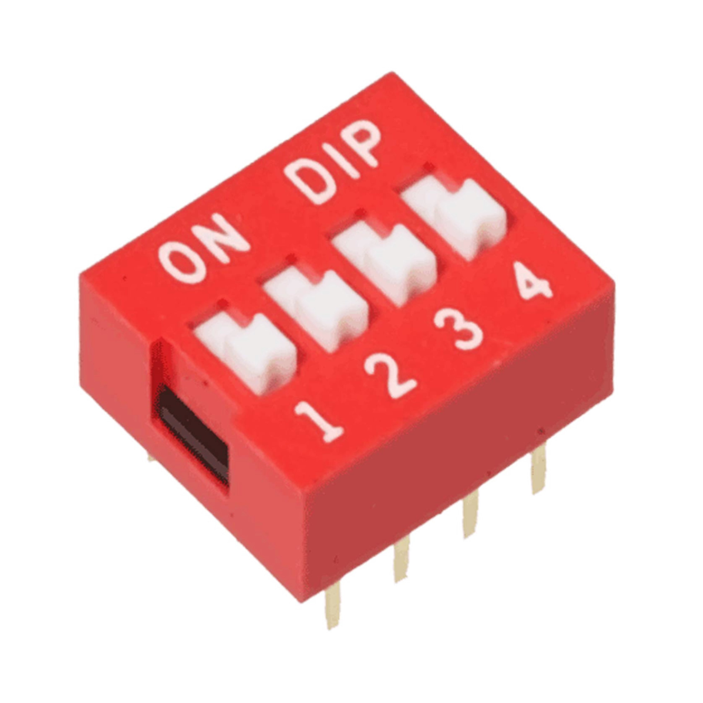 DIYables red 4 position DIP switch showing ON marking and numbered positions 1 to 4