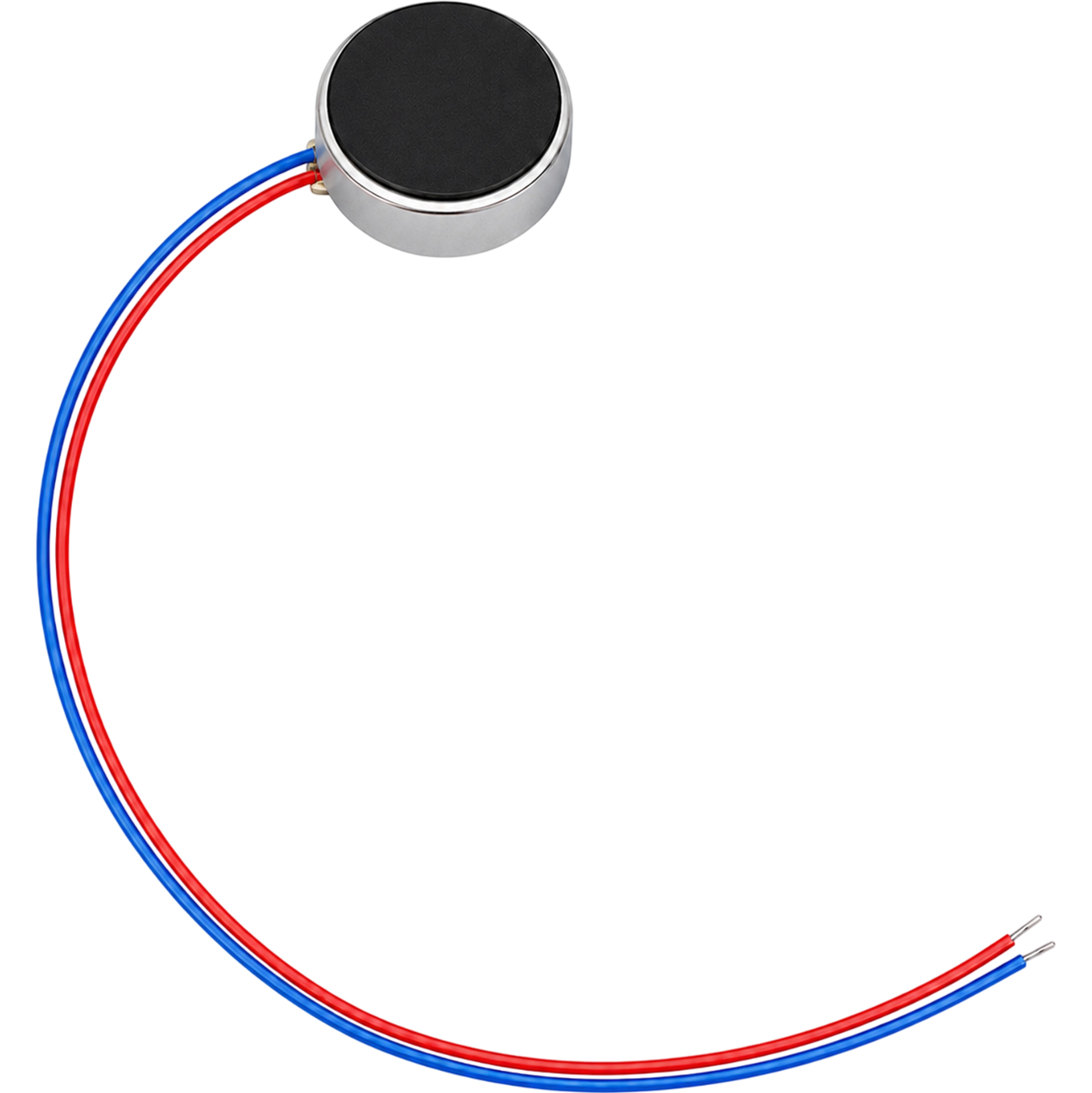 1030 coin vibration motor close-up of flexible red and blue lead wires with stripped ends