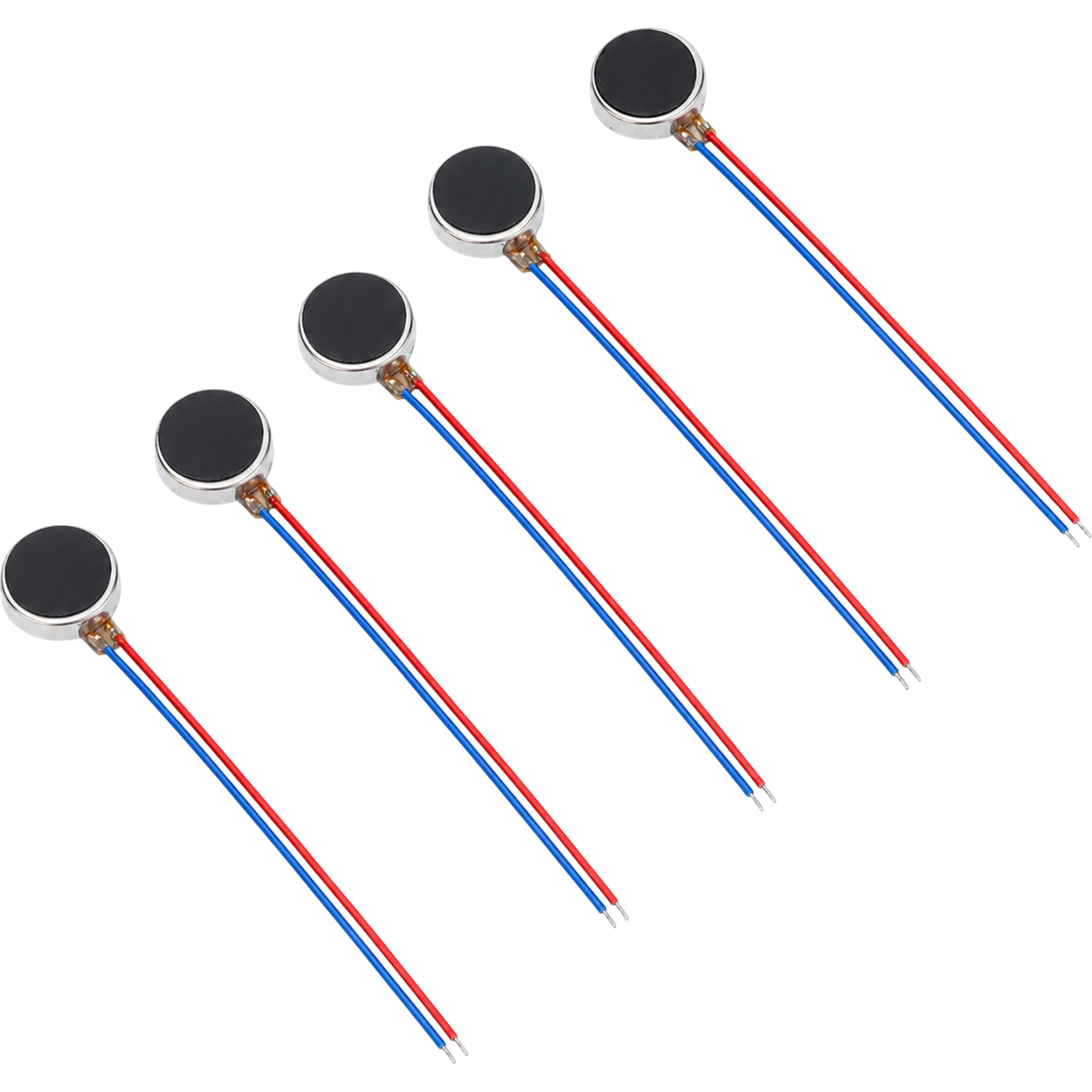 Five 1030 coin vibration motors included in 5-pack set with lead wires