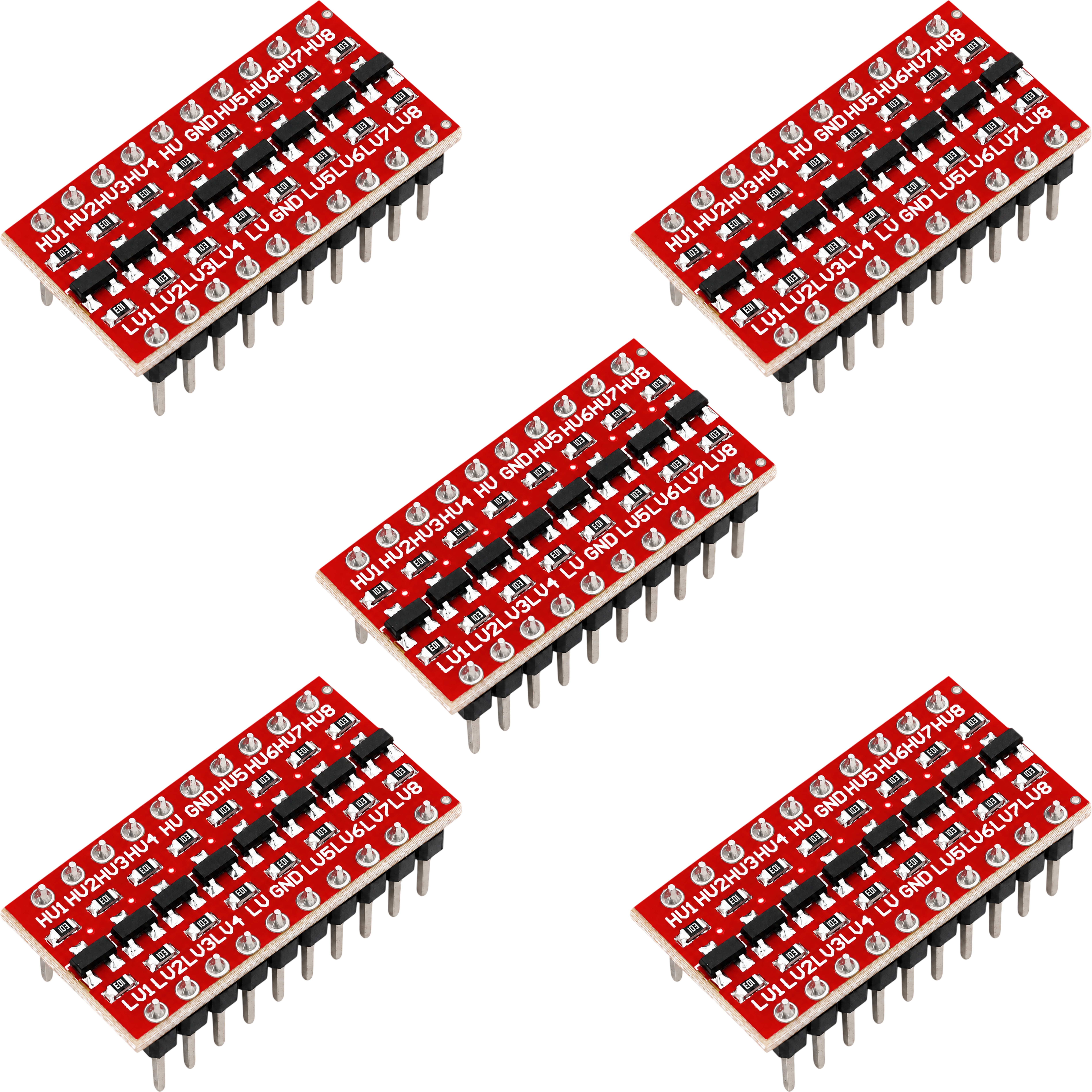 Five 8 channel bidirectional logic level converter modules in 5-pack set