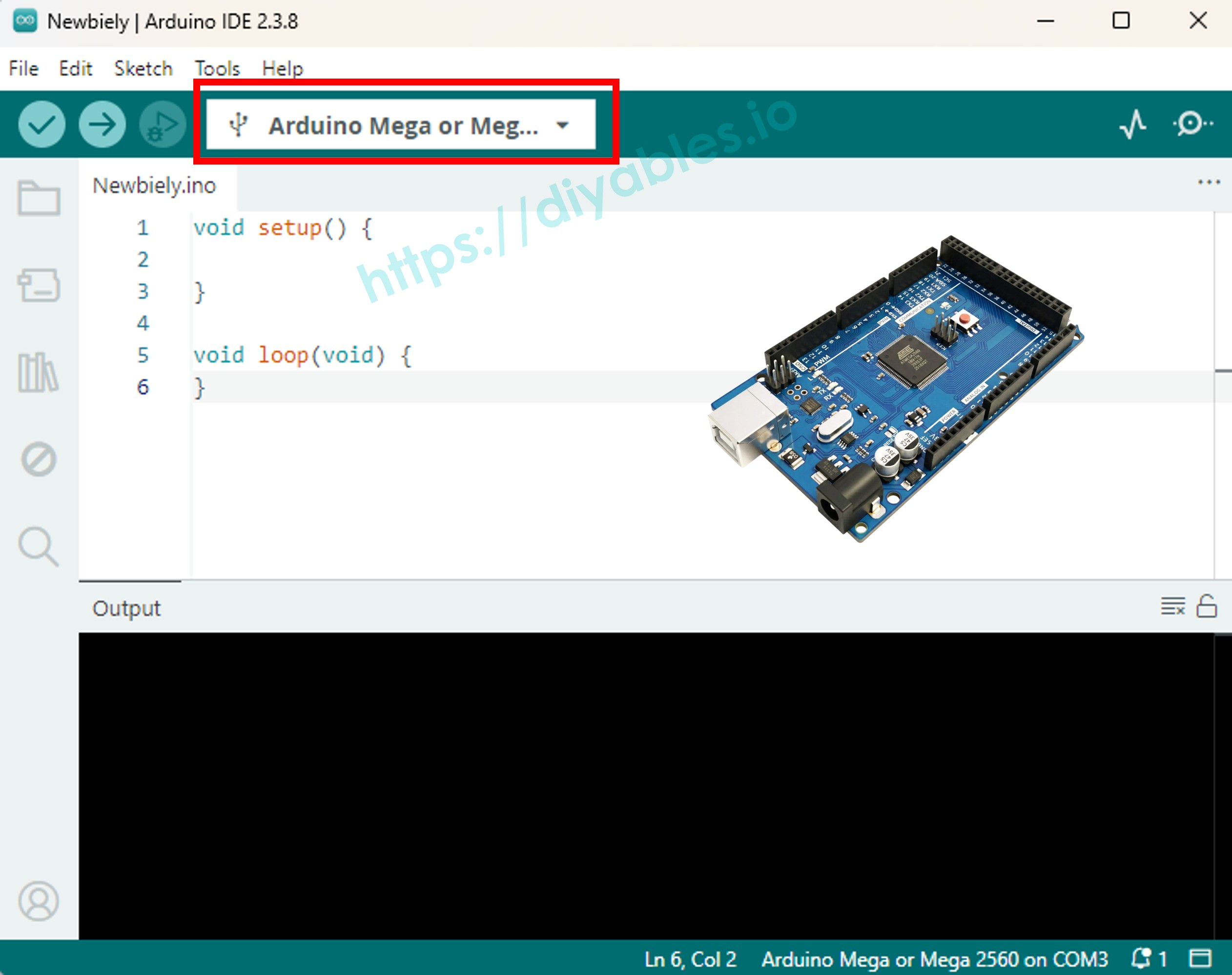 DIYables MEGA2560 R3 Development Board Arduino IDE Board selection