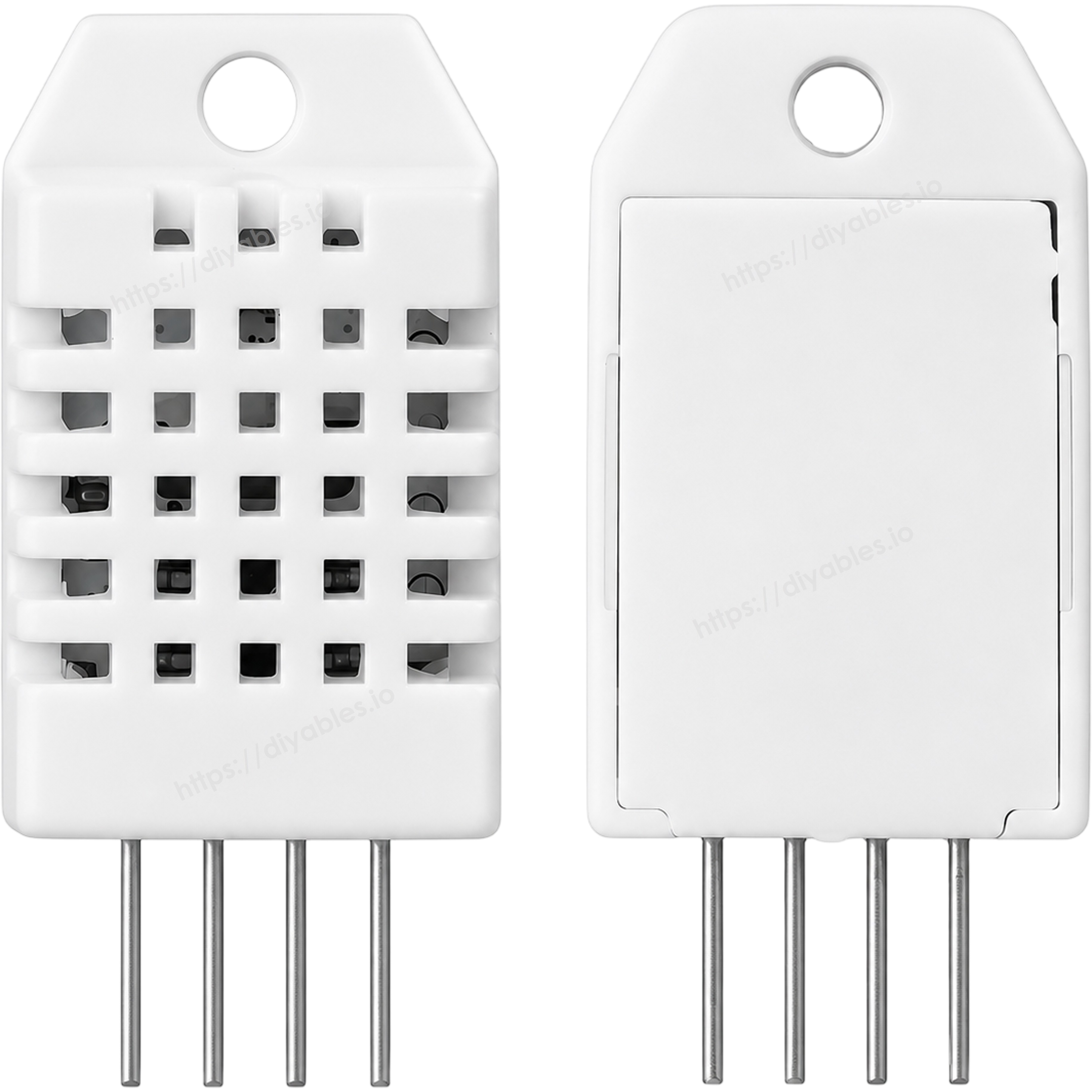 DHT22 AM2302 sensor front and back view comparison showing vents and cover