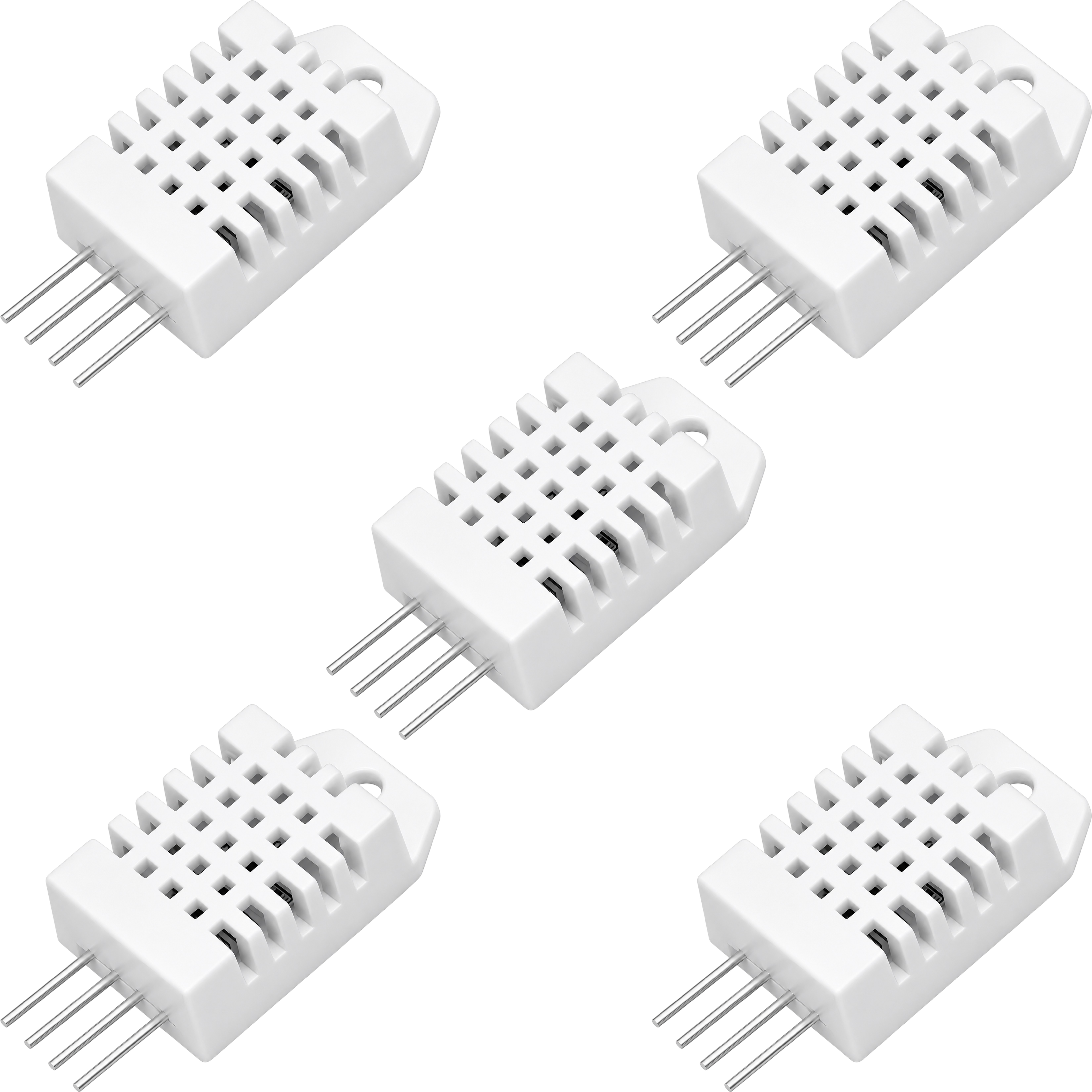 Five DHT22 AM2302 temperature and humidity sensors included in 5-pack set