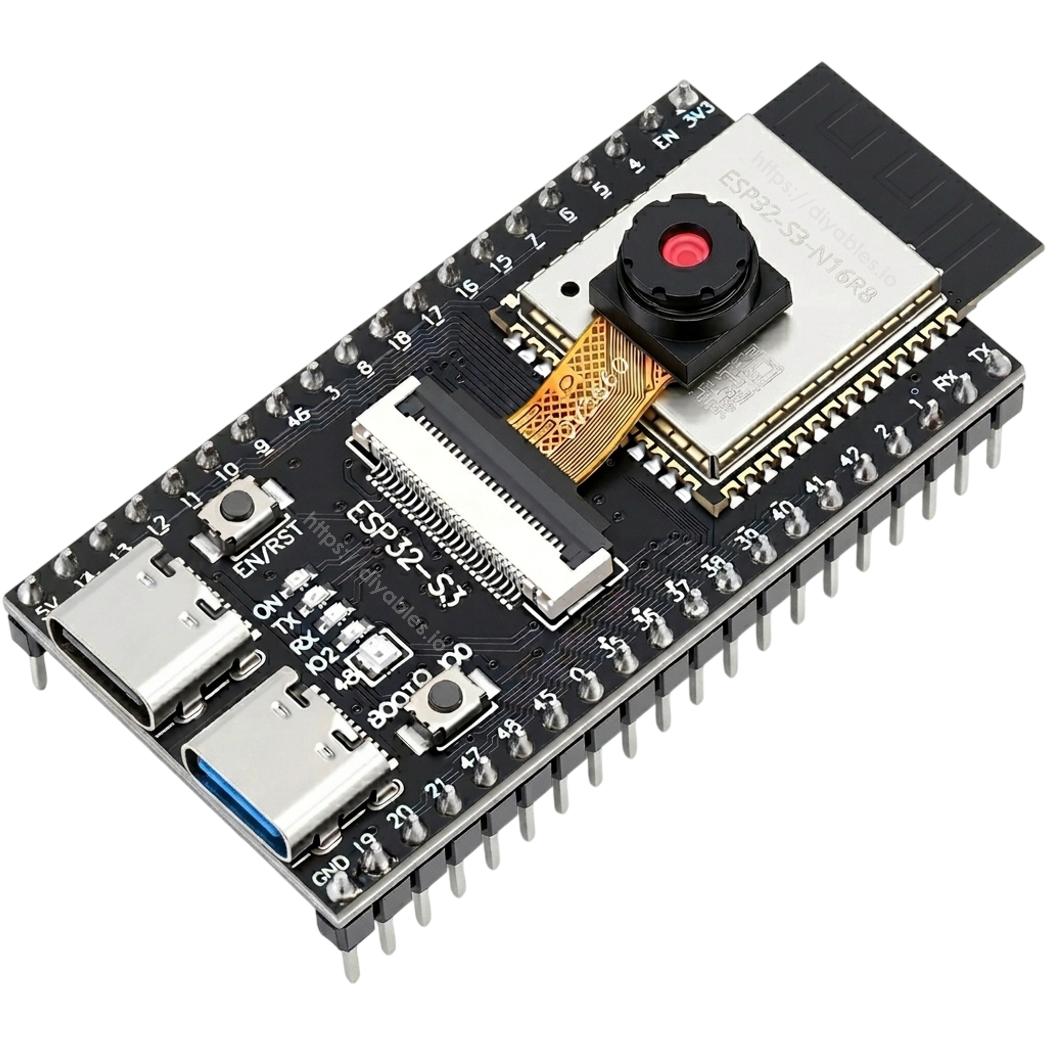 DIYables ESP32-S3 WROOM N16R8 CAM development board with OV3660 camera WiFi Bluetooth 5 presoldered