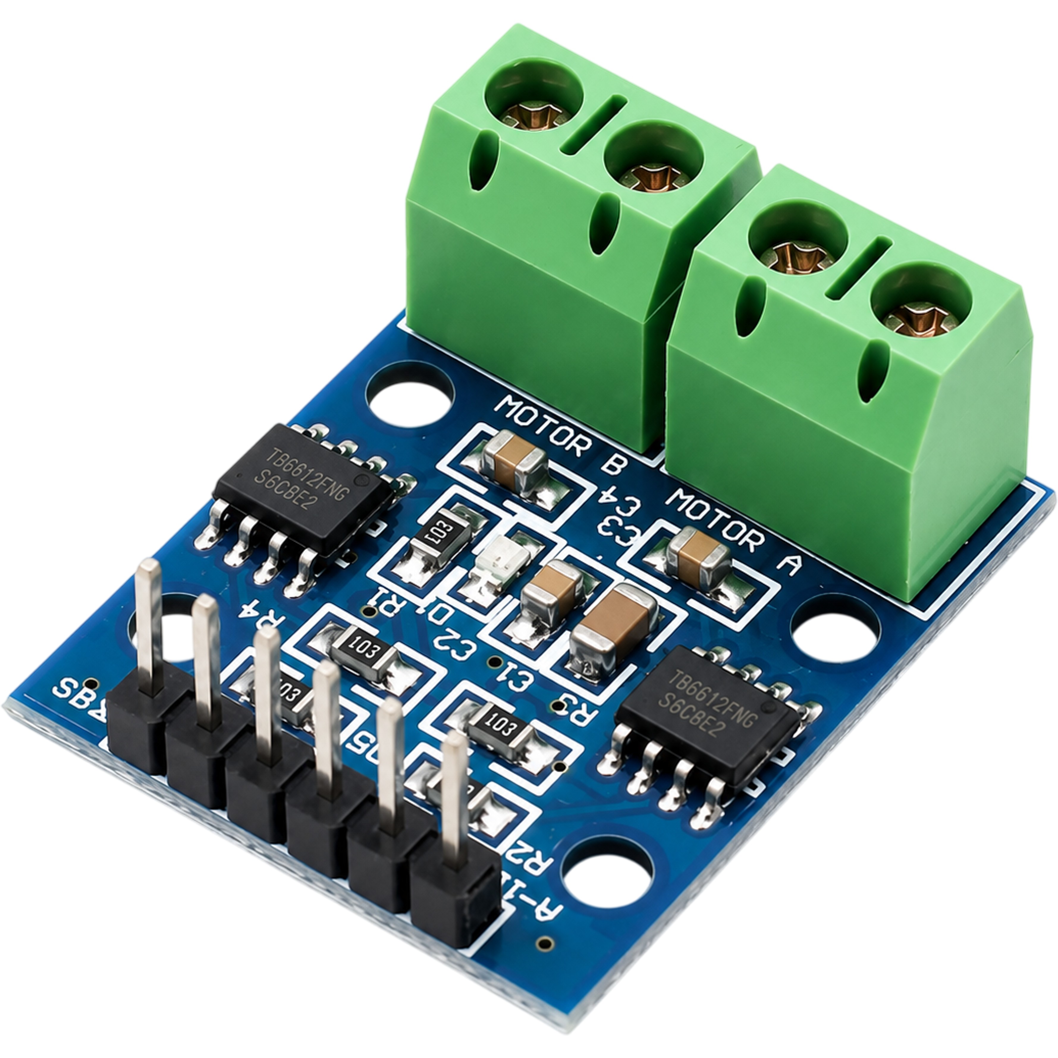 L9110S dual DC motor driver module showing Motor A Motor B terminal labels
