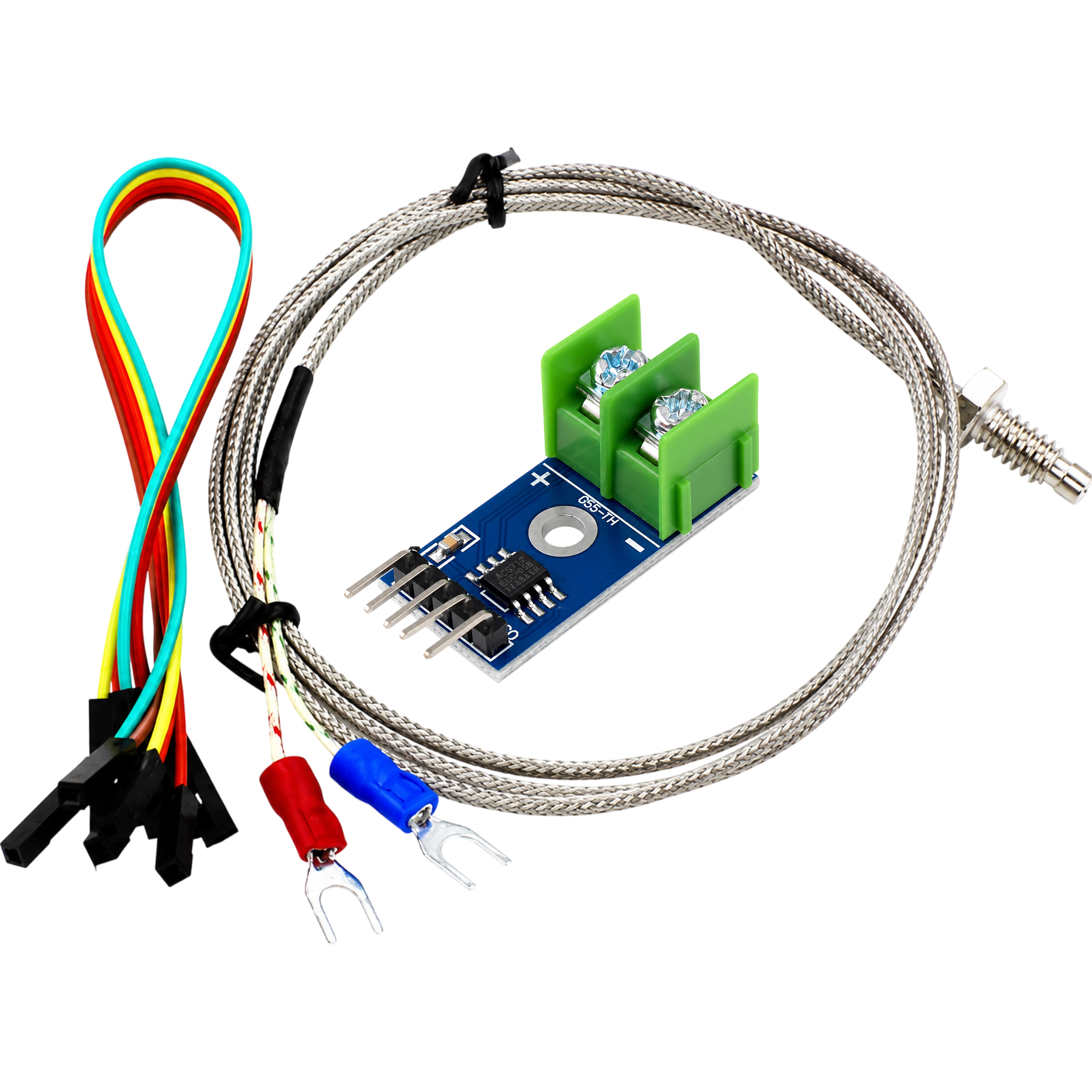 MAX6675 thermocouple module kit with K type probe and jumper wires — product photo