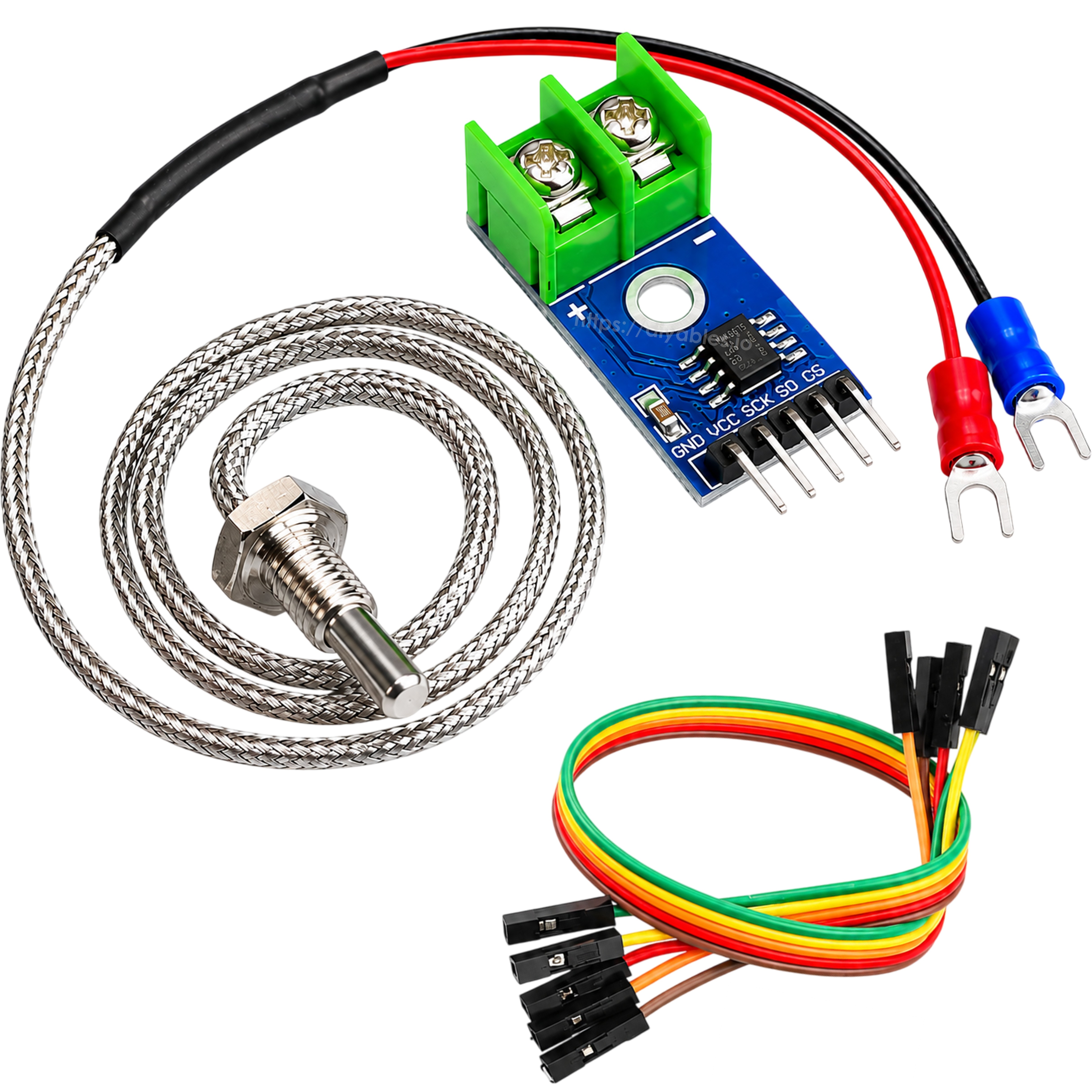 MAX6675 module with K type thermocouple probe and ring terminal connectors