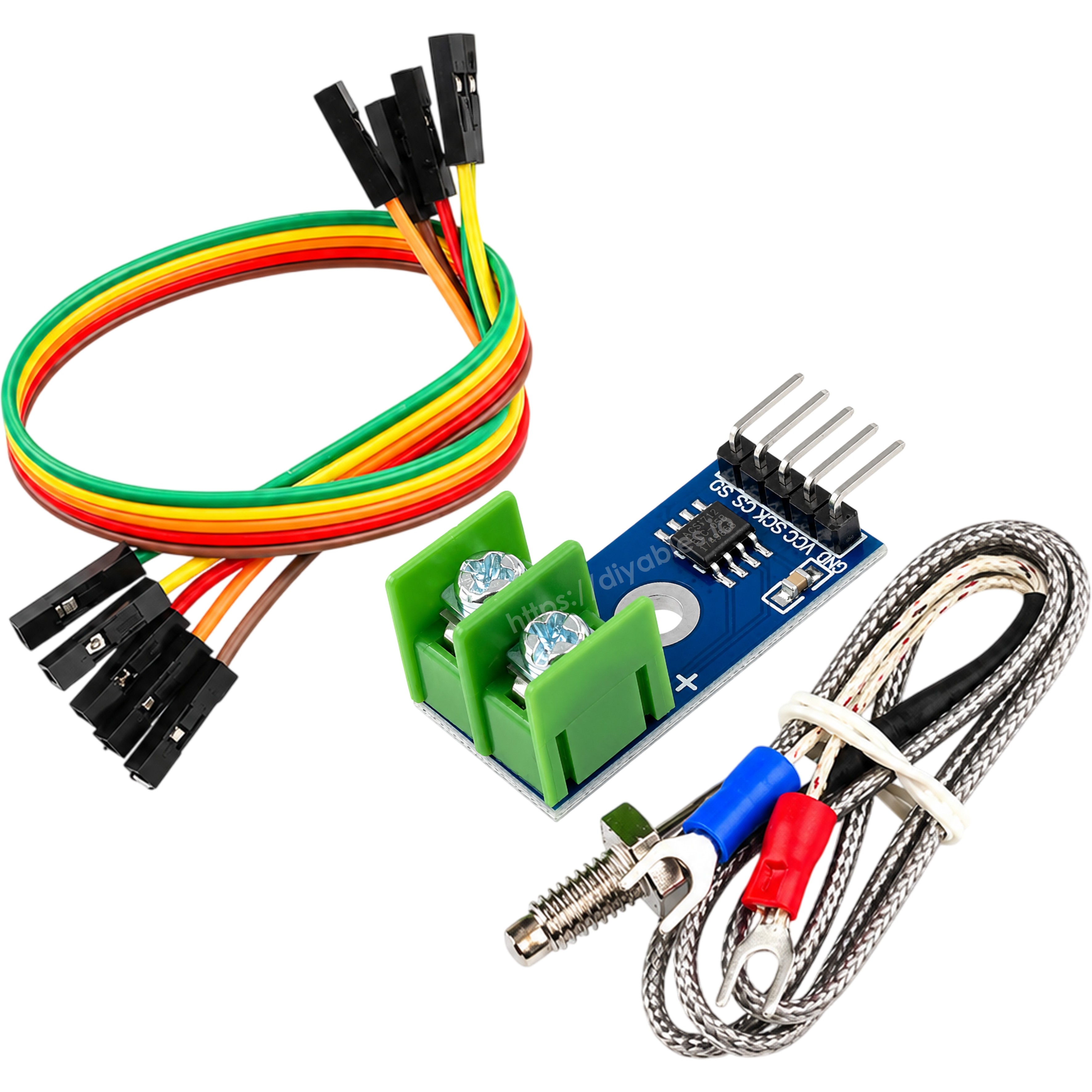 MAX6675 module pinout showing GND VCC SCK CS SO SPI pins