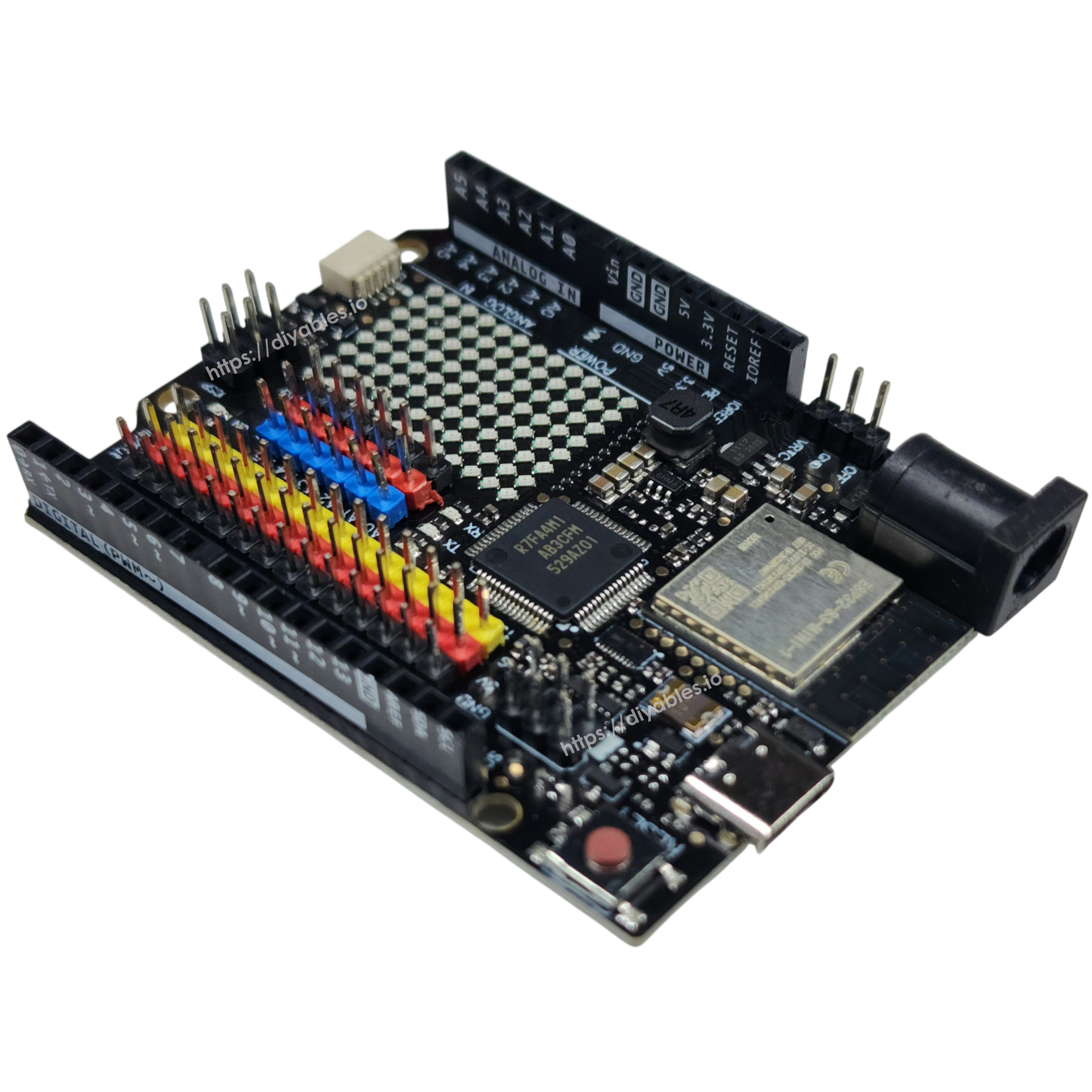 STEM V4B IoT board with RA4M1 ARM Cortex-M4 processor and ESP32-S3 coprocessor top view