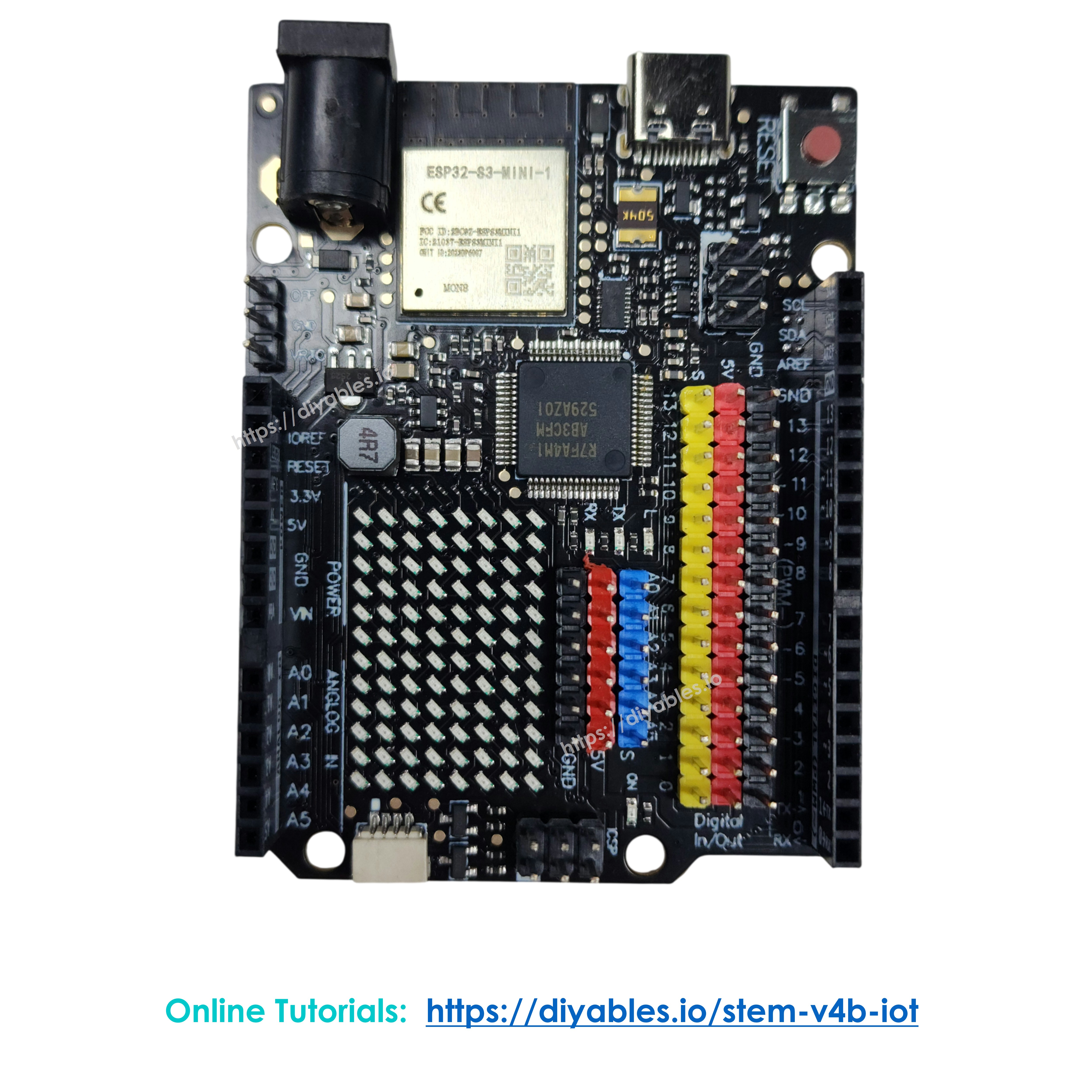 STEM V4B pinout diagram showing 3-pin VCC GND Signal header arrangement for connecting sensors