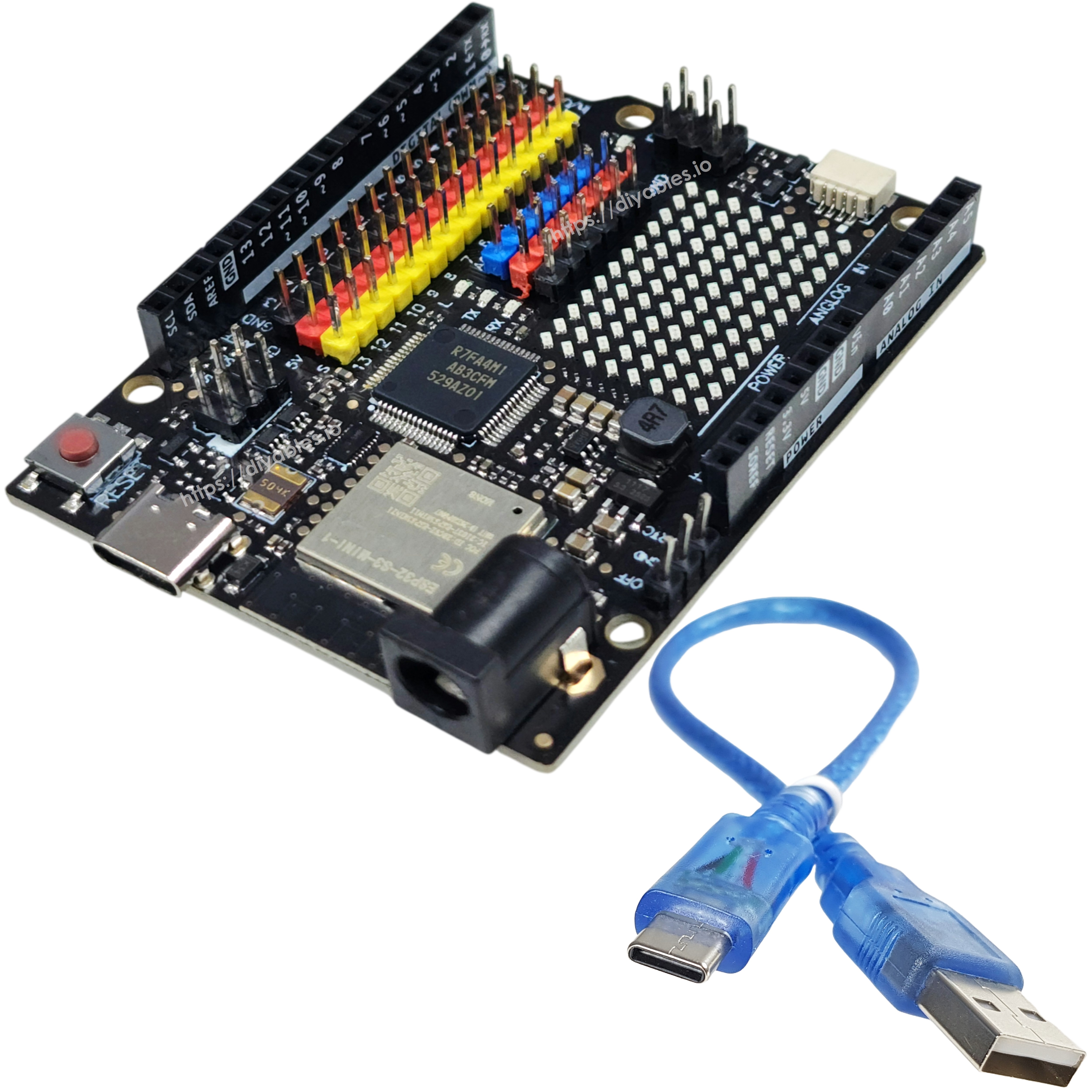 DIYables STEM V4B IoT board with USB-C cable included for stable power and programming