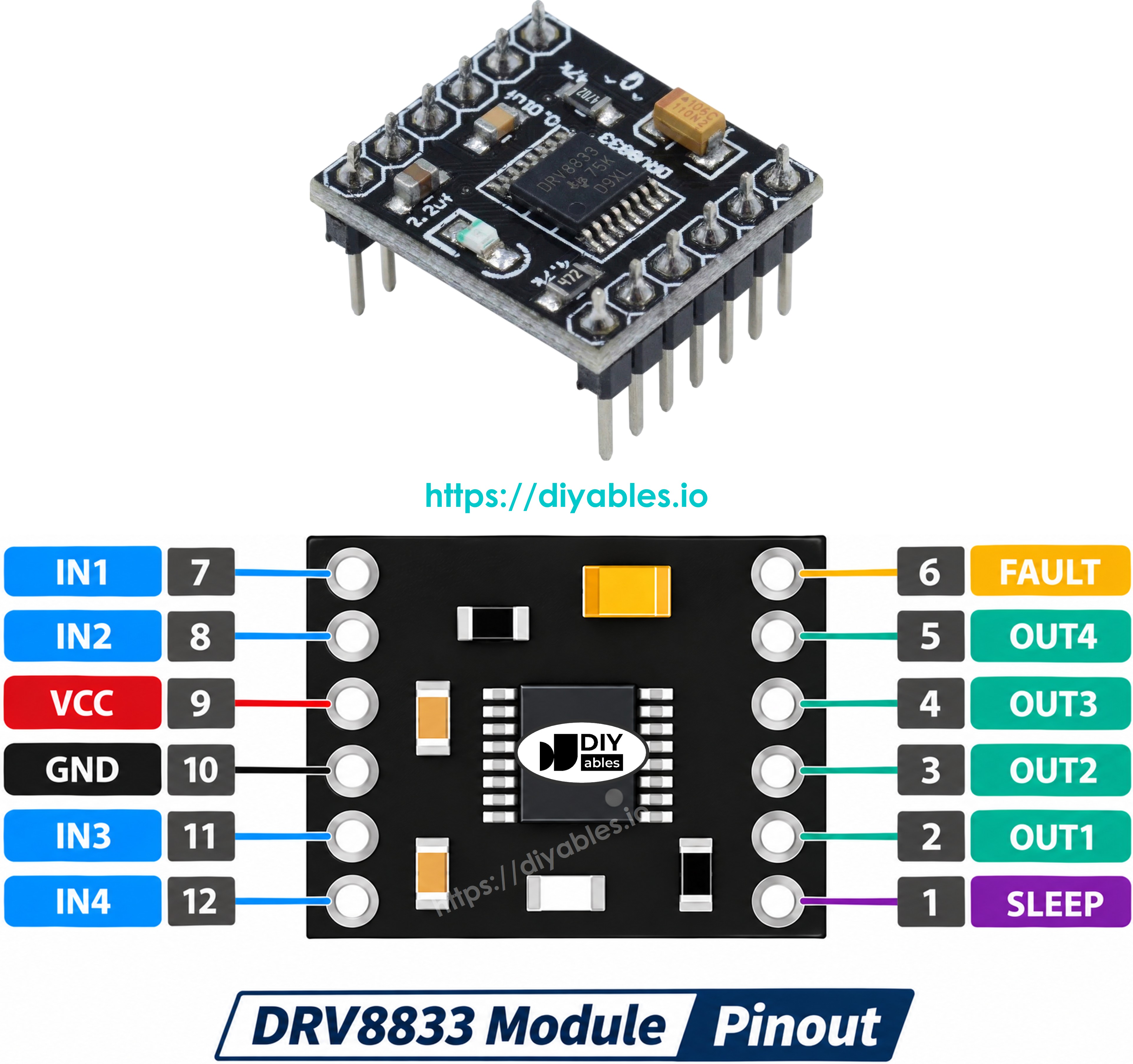 DRV8833 1.5A motor driver module pinout
