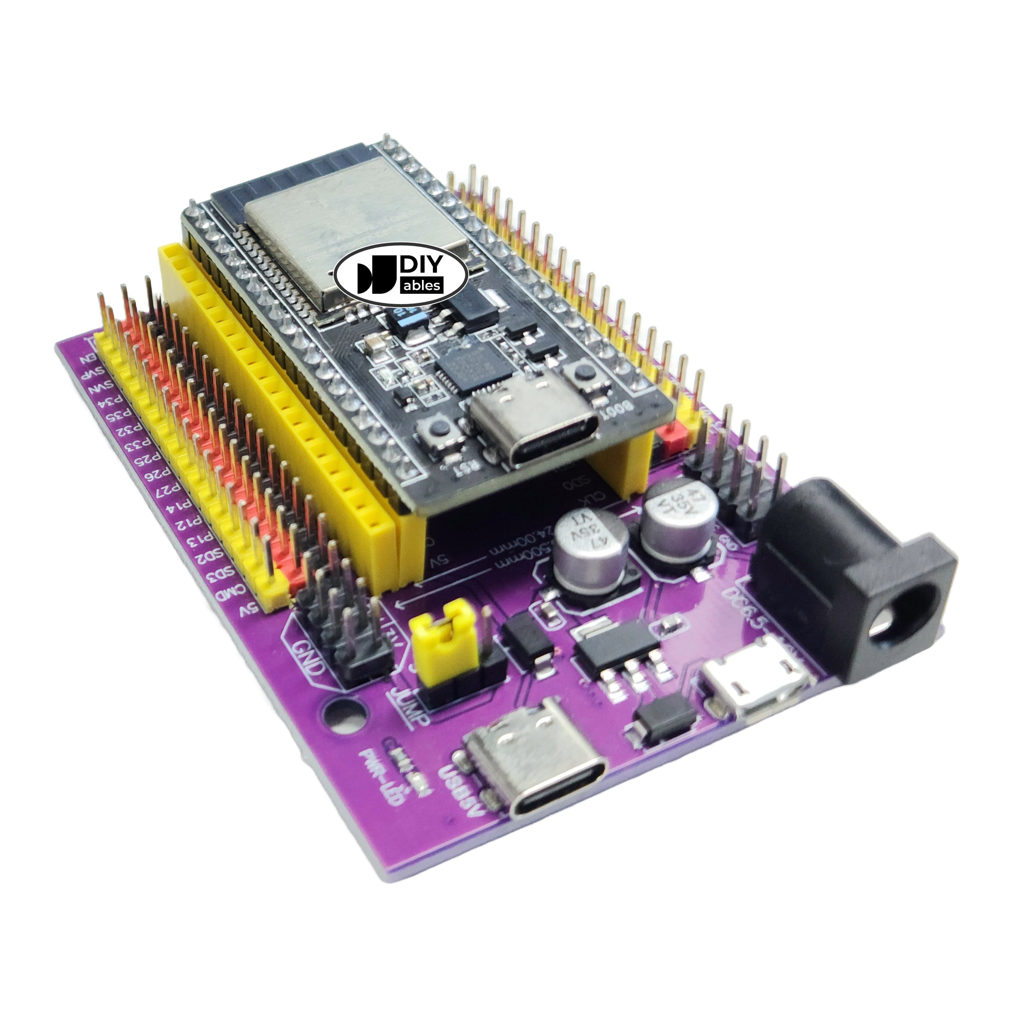 Dual-core ESP-WROOM-32 WiFi Bluetooth microcontroller board with expansion base for prototyping projects