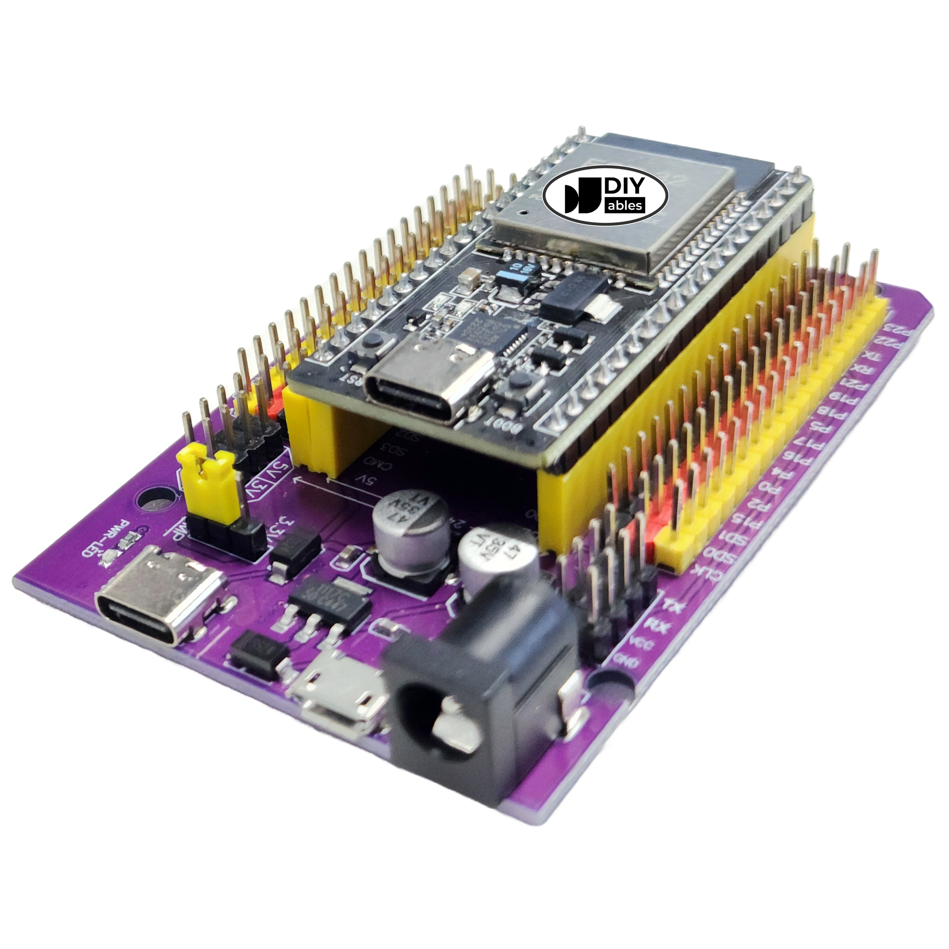 ESP32 board with USB Type-C connector and solder-free 38-pin breakout expansion board