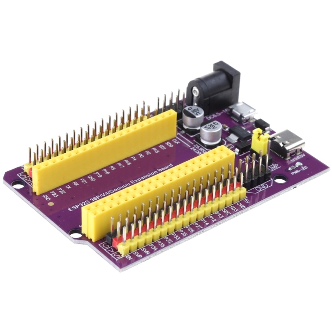 Solder-free ESP32 breakout board with DC Micro USB Type-C power inputs for Arduino IoT