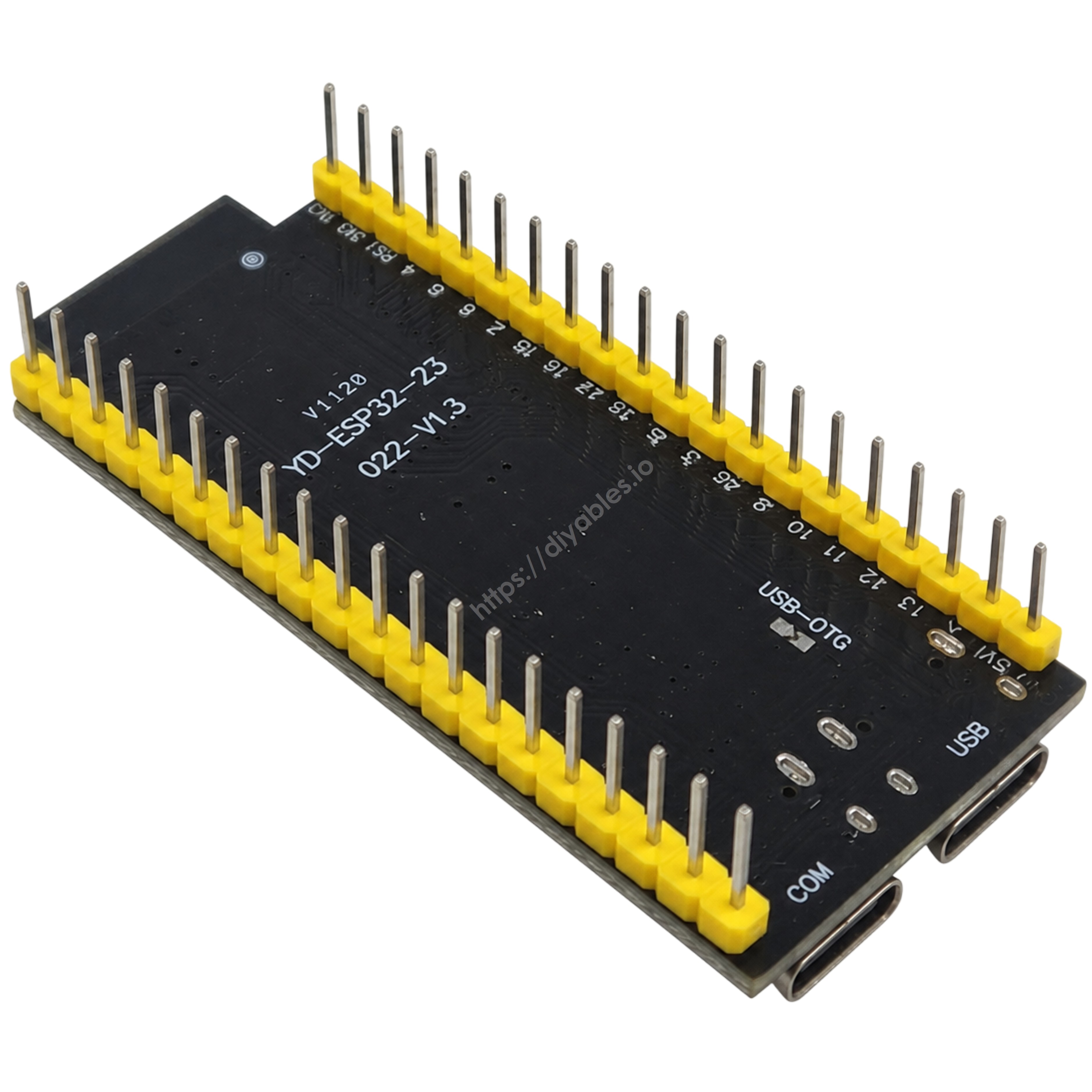 ESP32-S3-WROOM-1-N16R8 board dimensions and PCB layout with presoldered headers for breadboard use